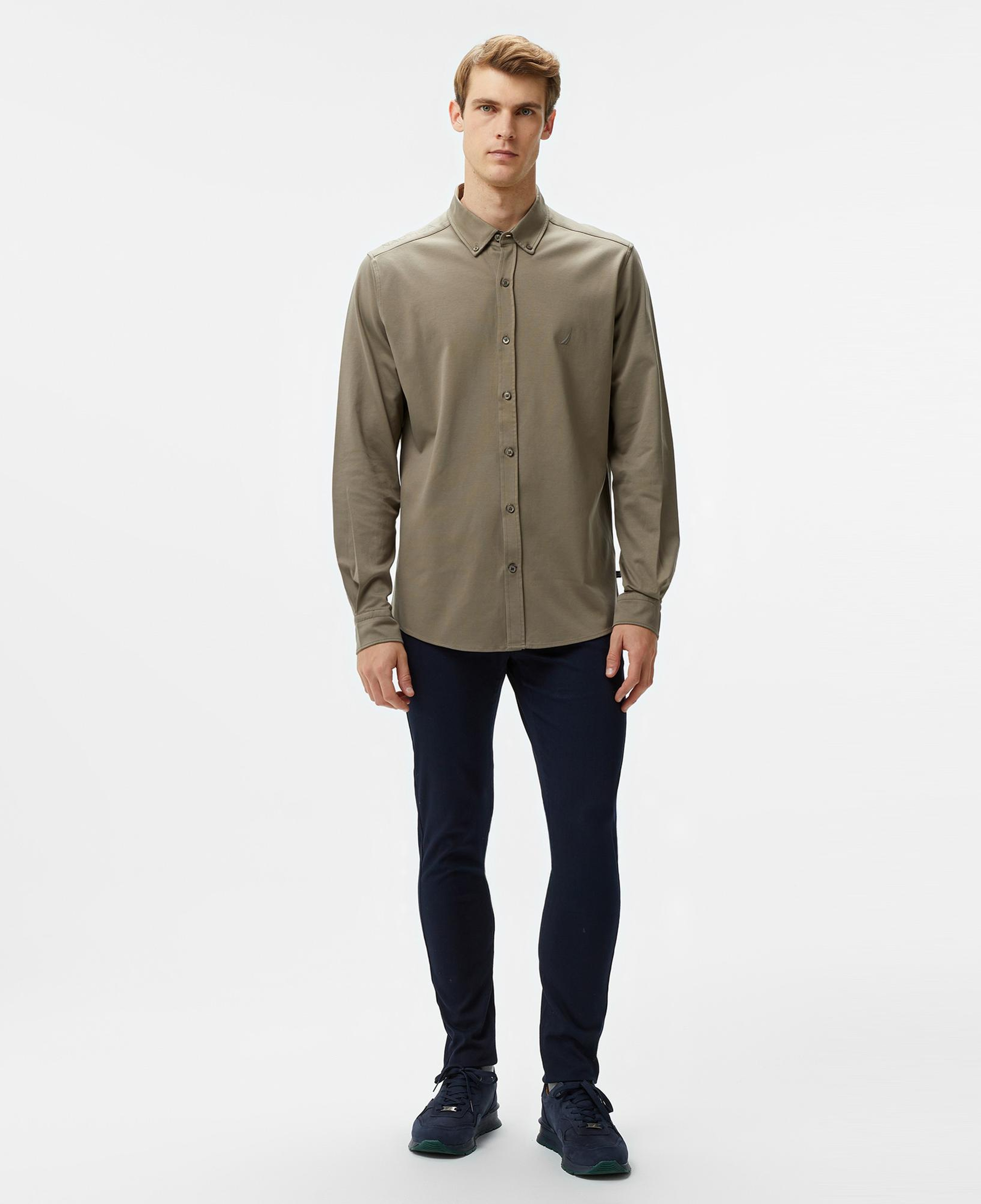 Nautica Erkek Haki Slim Fit Uzun Kollu Gömlek