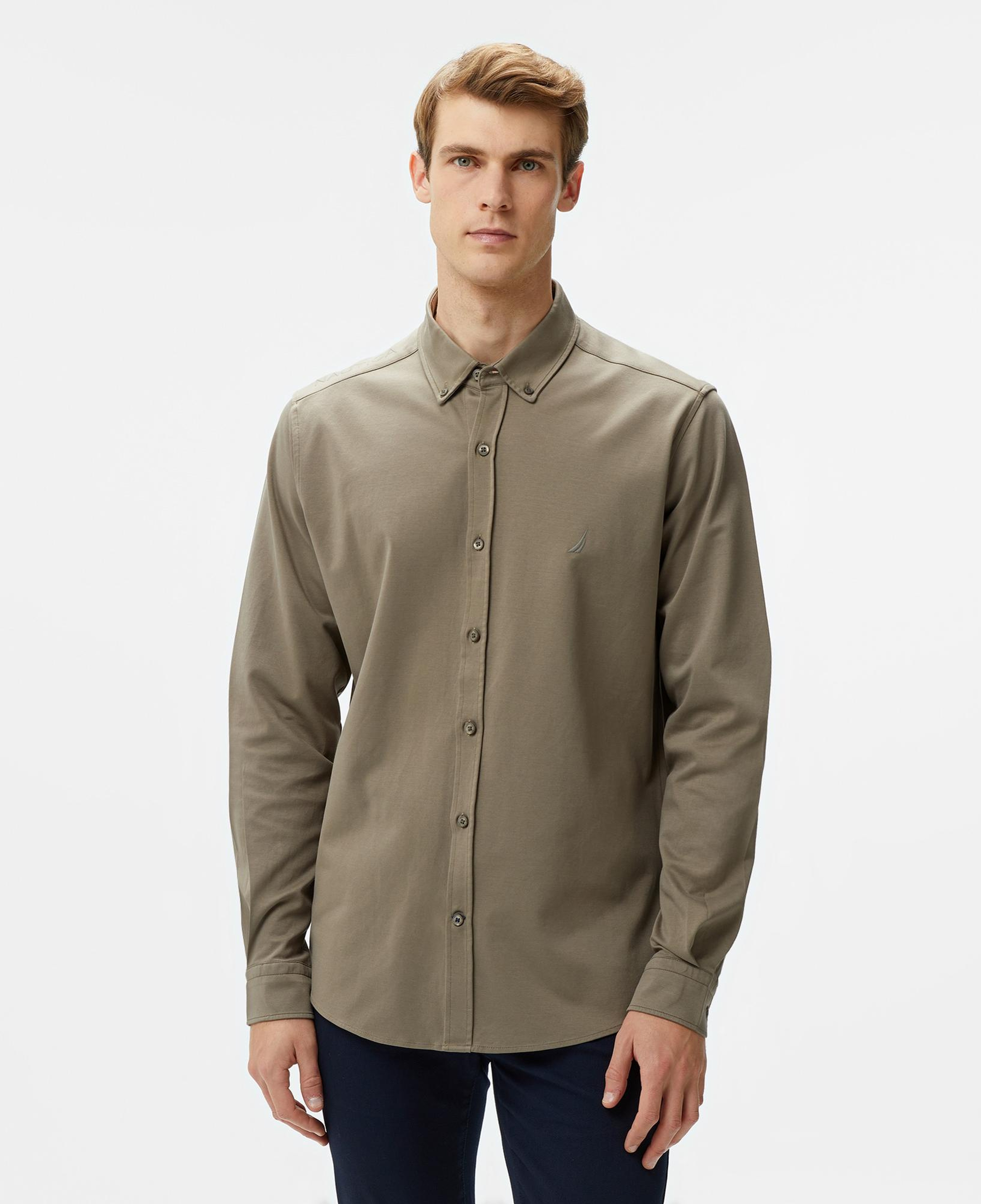 Nautica Erkek Haki Slim Fit Uzun Kollu Gömlek