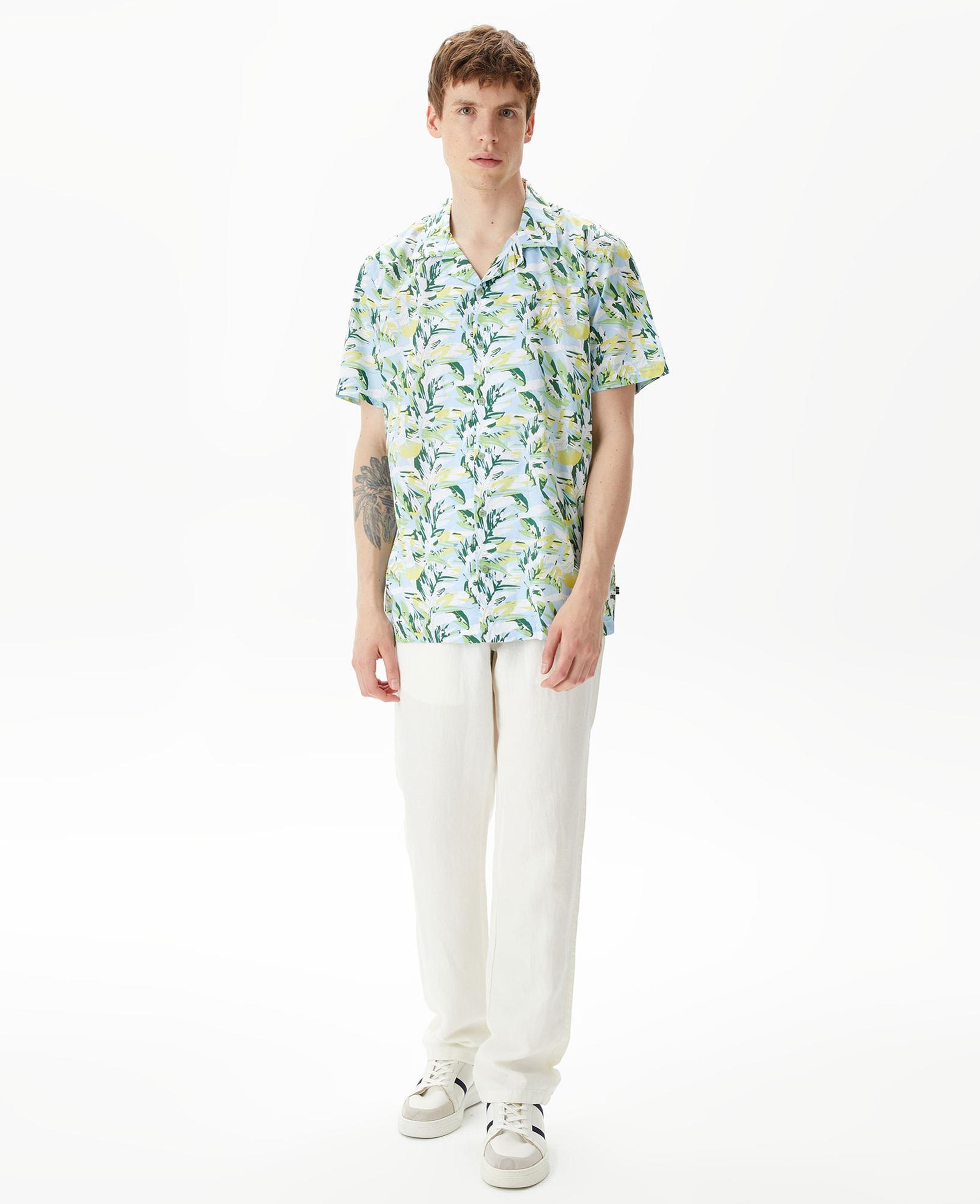 Nautica Erkek Mavi Classic Fit Kısa Kollu Desenli Gömlek