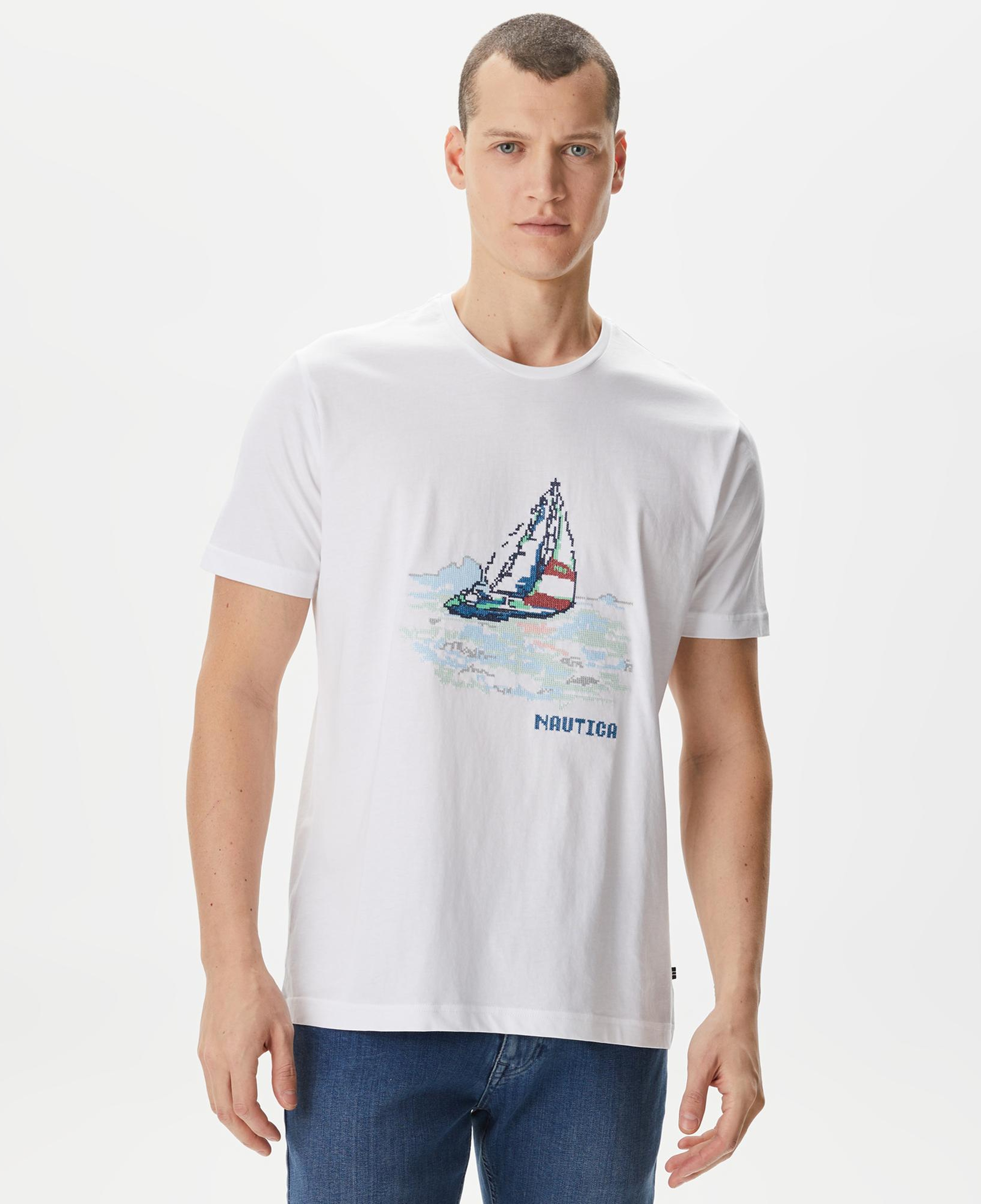 Nautica Erkek Beyaz Standart Fit T-Shirt