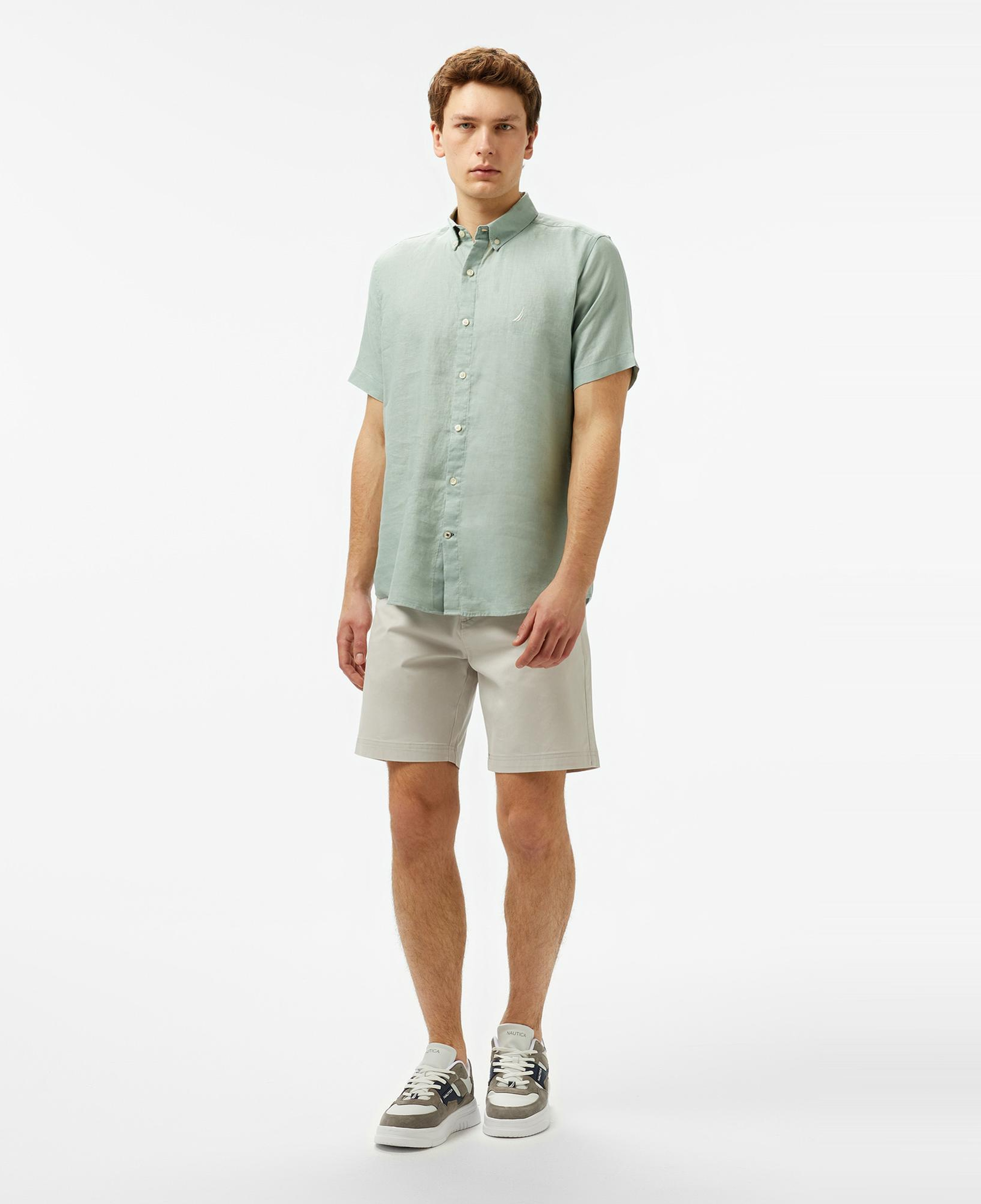 Nautica Erkek Haki Classic Fit Keten Gömlek