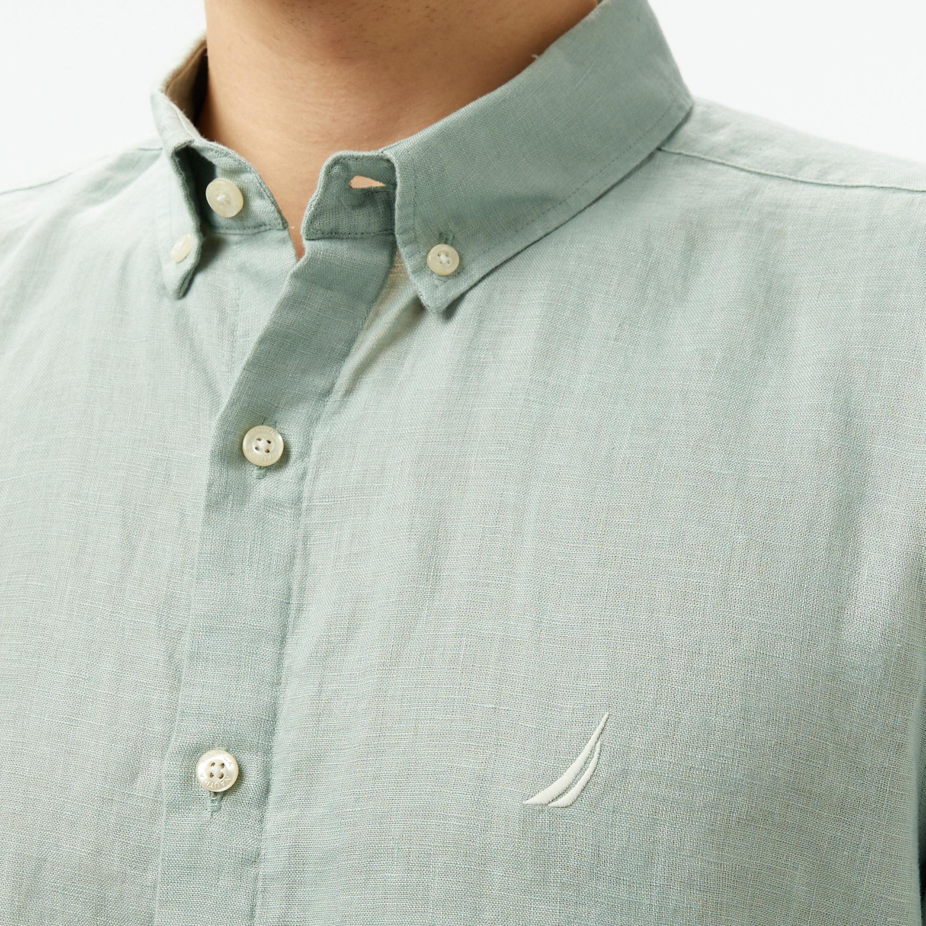 Nautica Erkek Haki Classic Fit Keten Gömlek