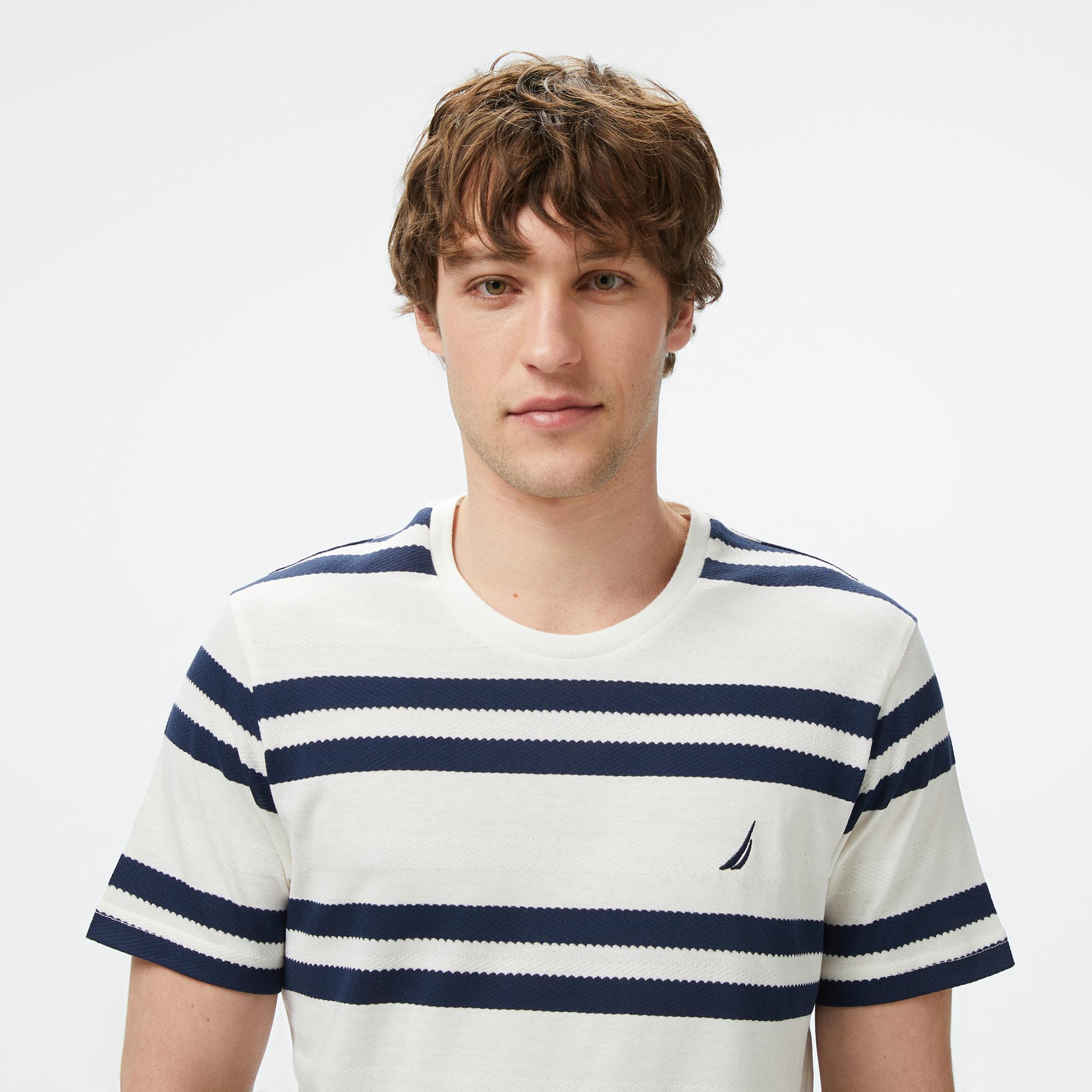 Nautica Erkek Krem Rengi Regular Fit Çizgili T-Shirt