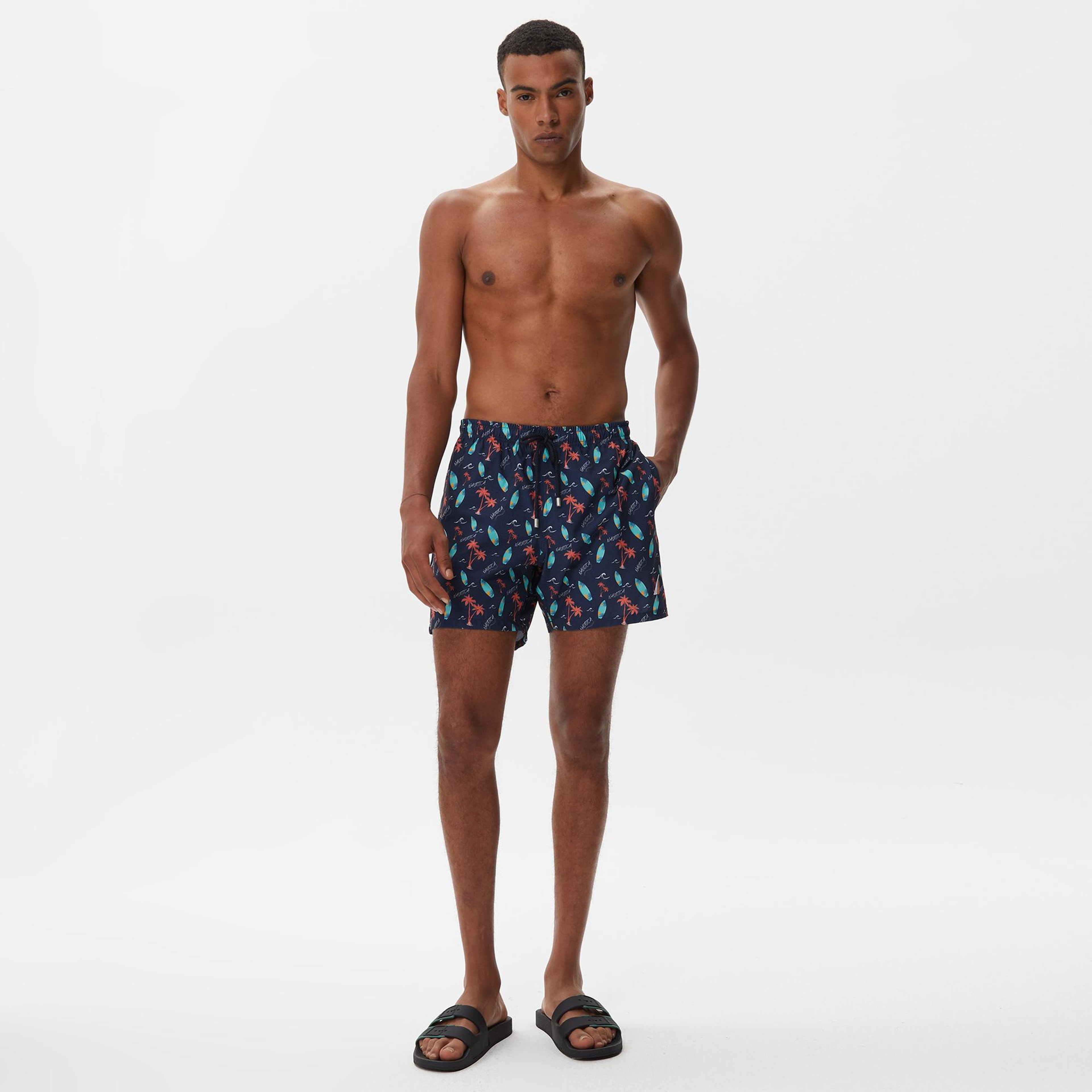 Nautica Erkek Lacivert Baskılı Deniz Şortu