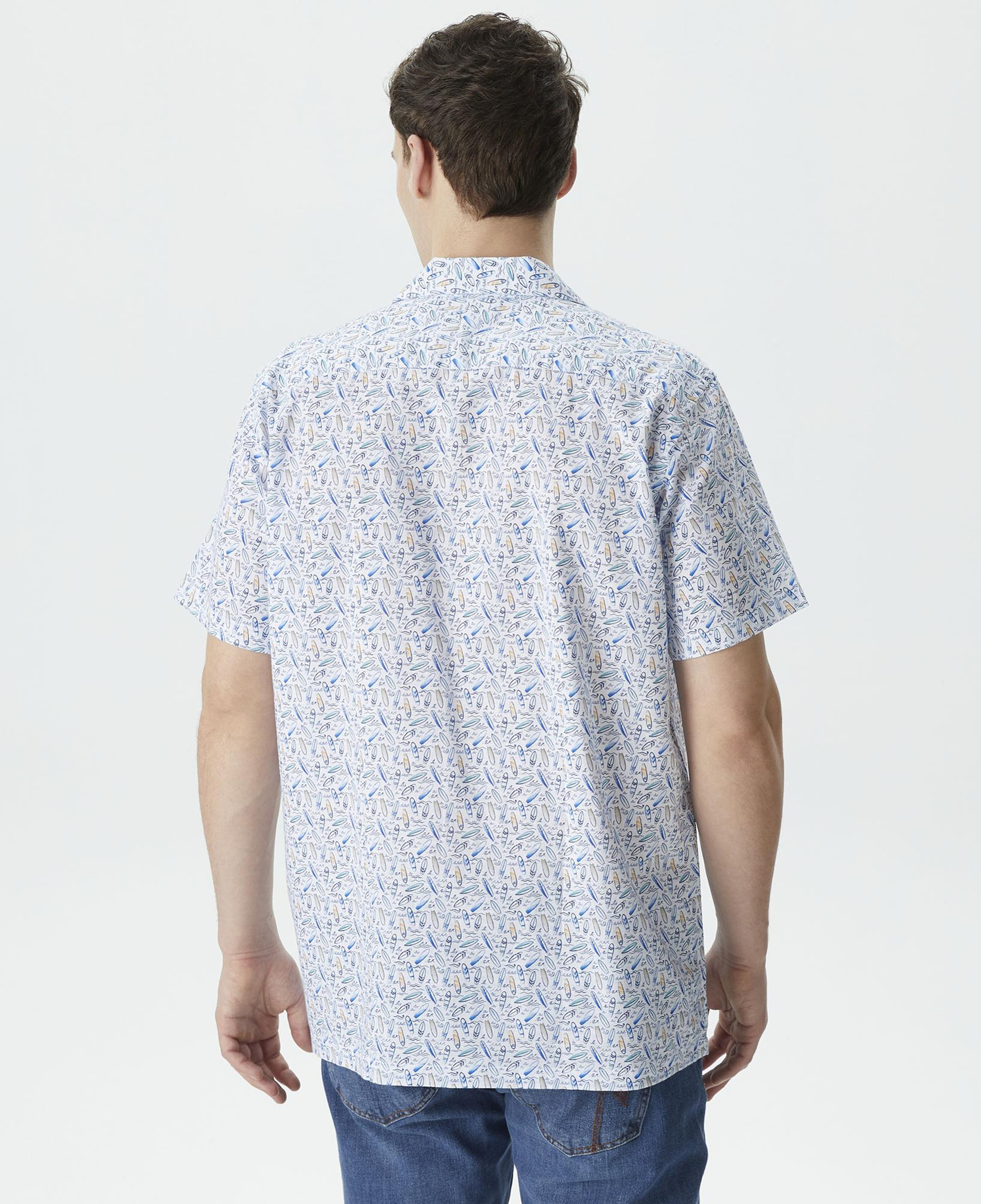 Nautica Erkek Beyaz Classic Fit Kısa Kollu Desenli Gömlek