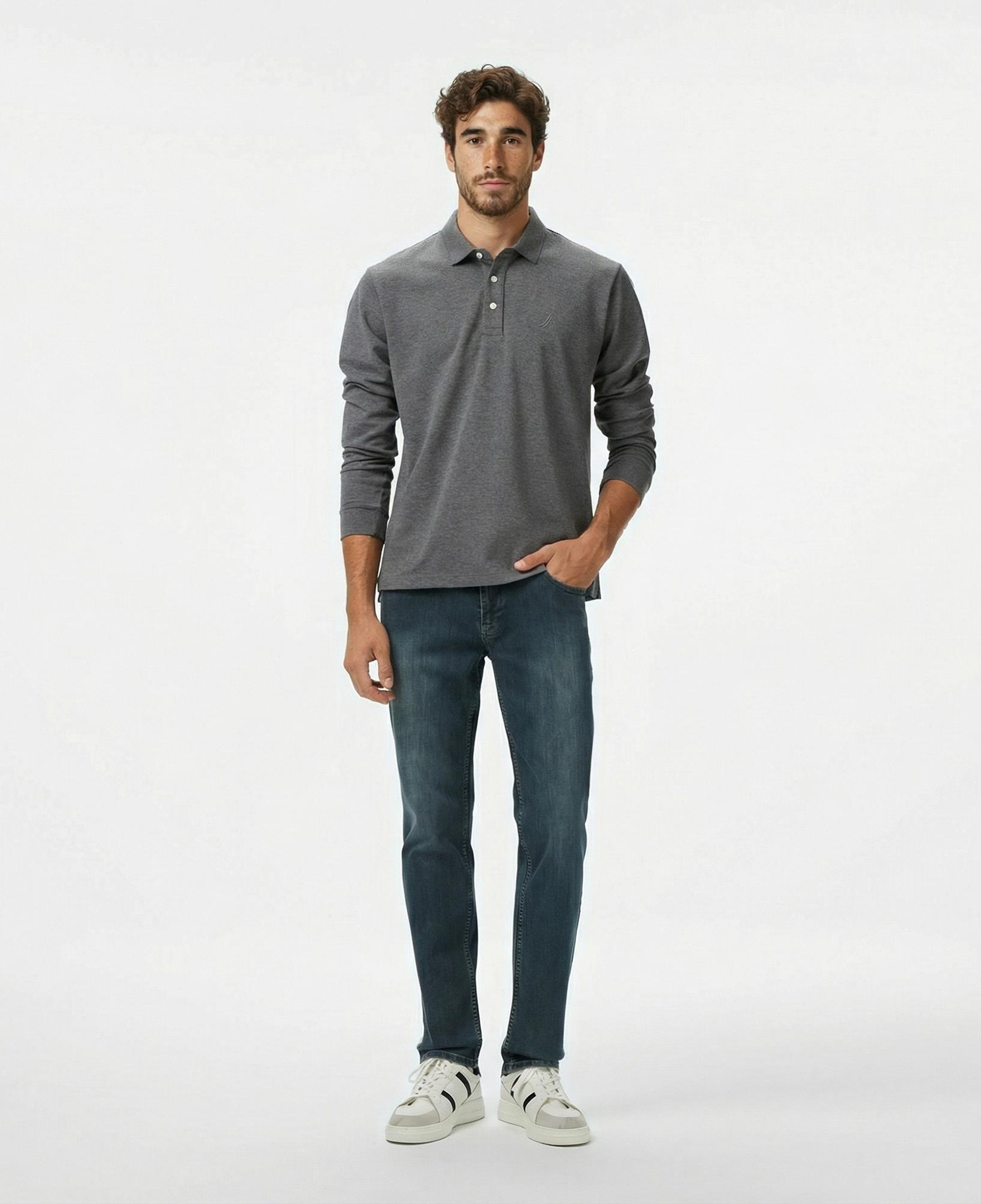 Nautica Erkek Gri Classic Fit Uzun Kollu Polo Yaka T-Shirt