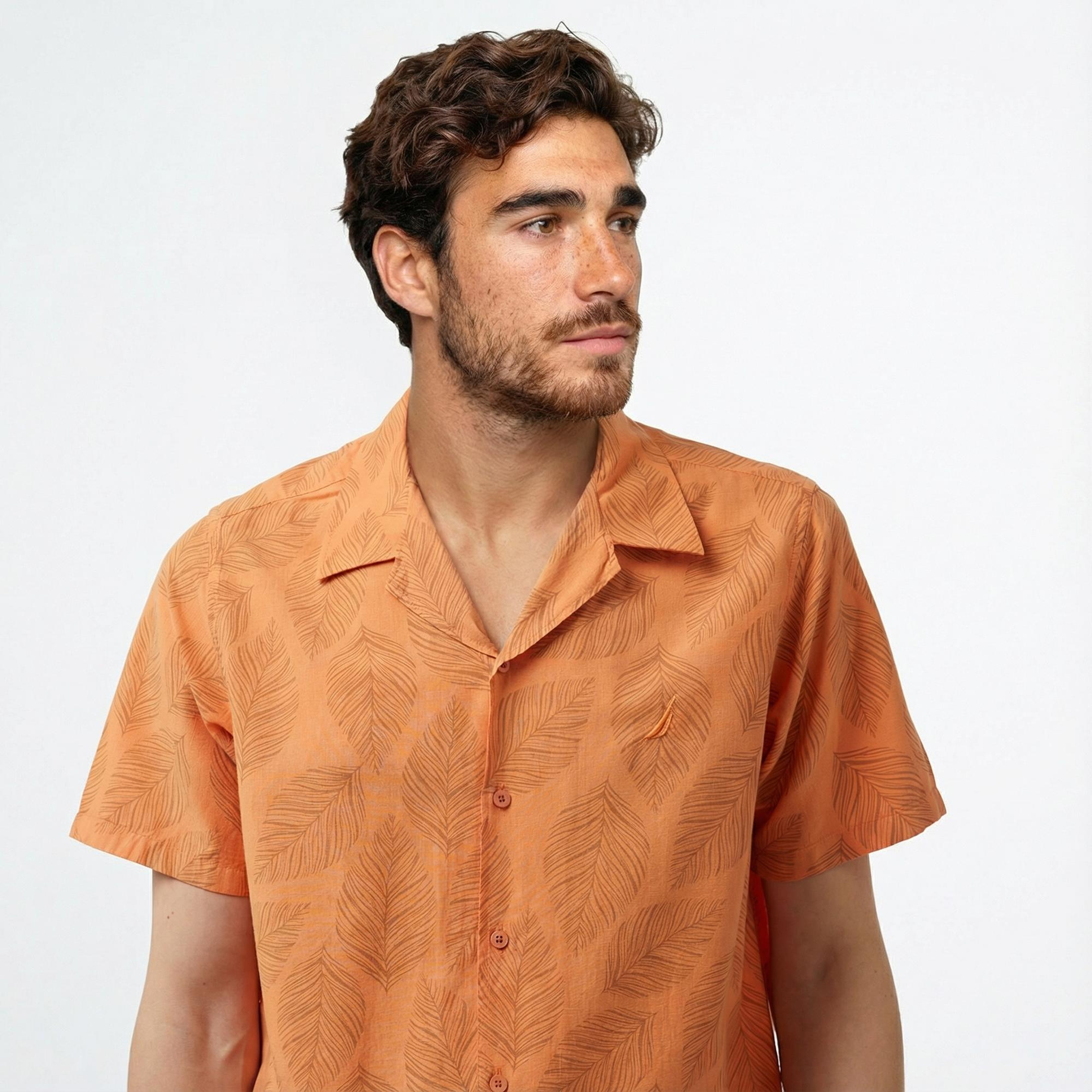 Nautica Erkek Turuncu Classic Fit Kısa Kollu Gömlek