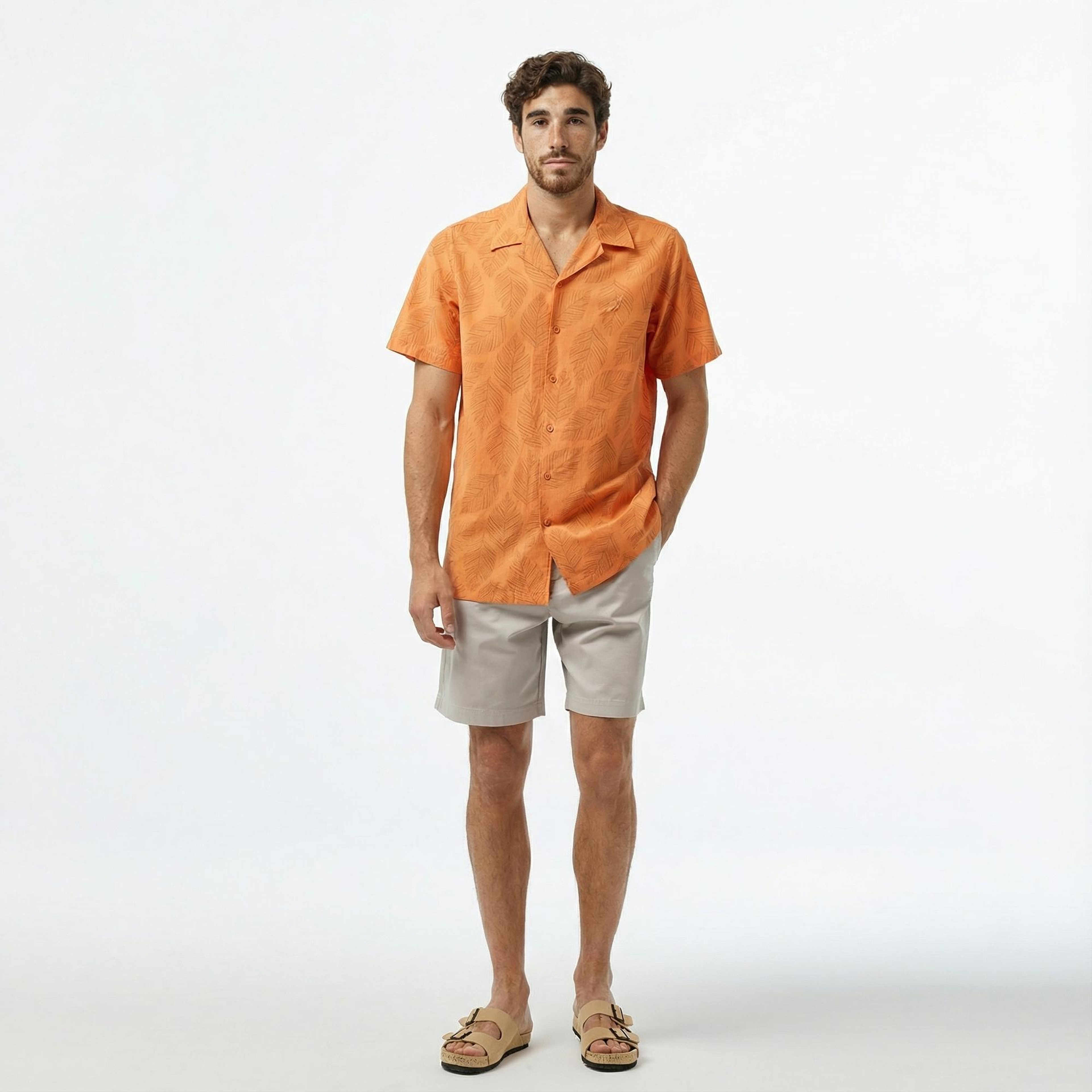 Nautica Erkek Turuncu Classic Fit Kısa Kollu Gömlek