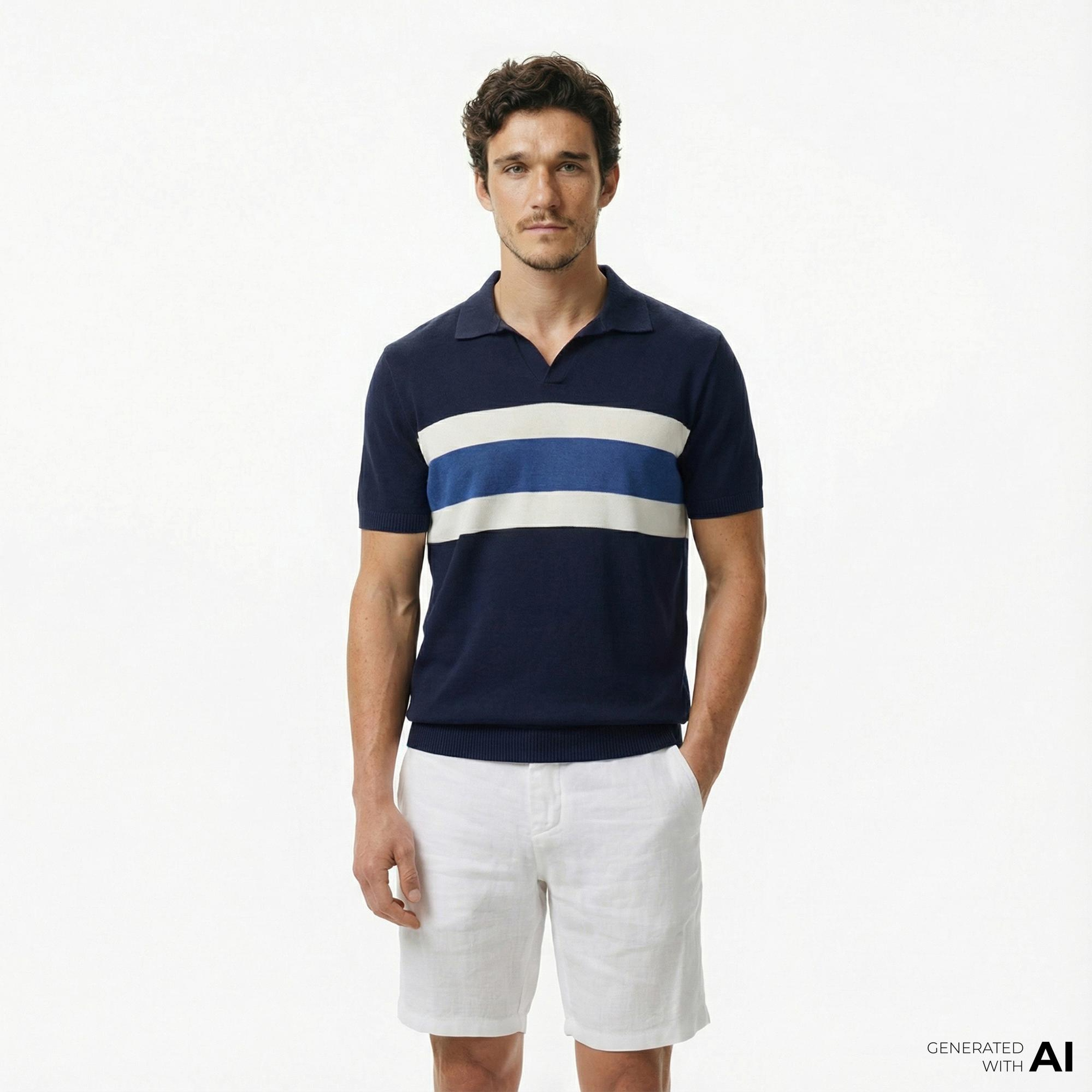 Nautica Erkek Lacivert Classic Fit Çizgili Triko