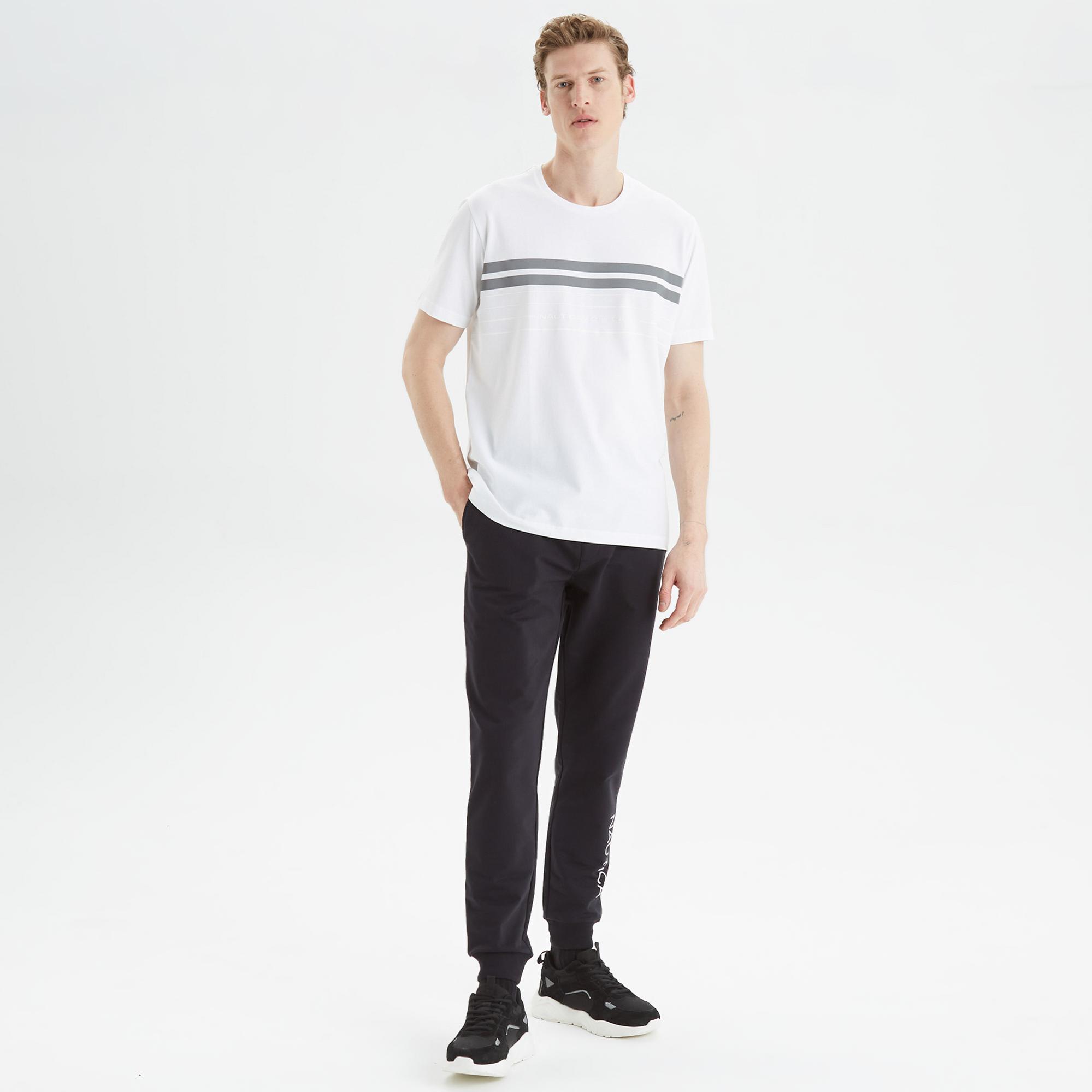 Nautica Erkek Beyaz Standart Fit Çizgili T-Shirt