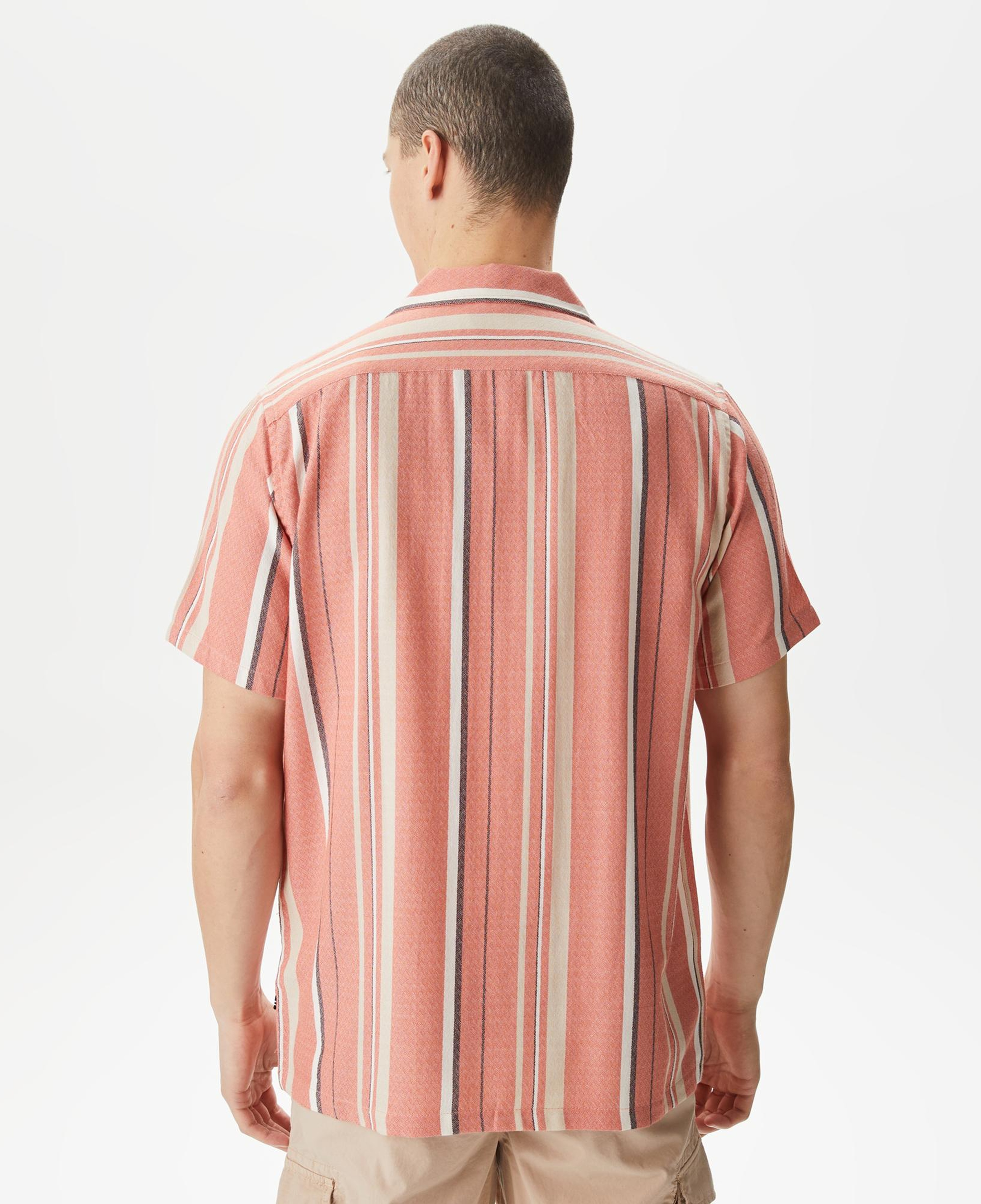 Nautica Erkek Turuncu Classic Fit Kısa Kollu Çizgili Gömlek