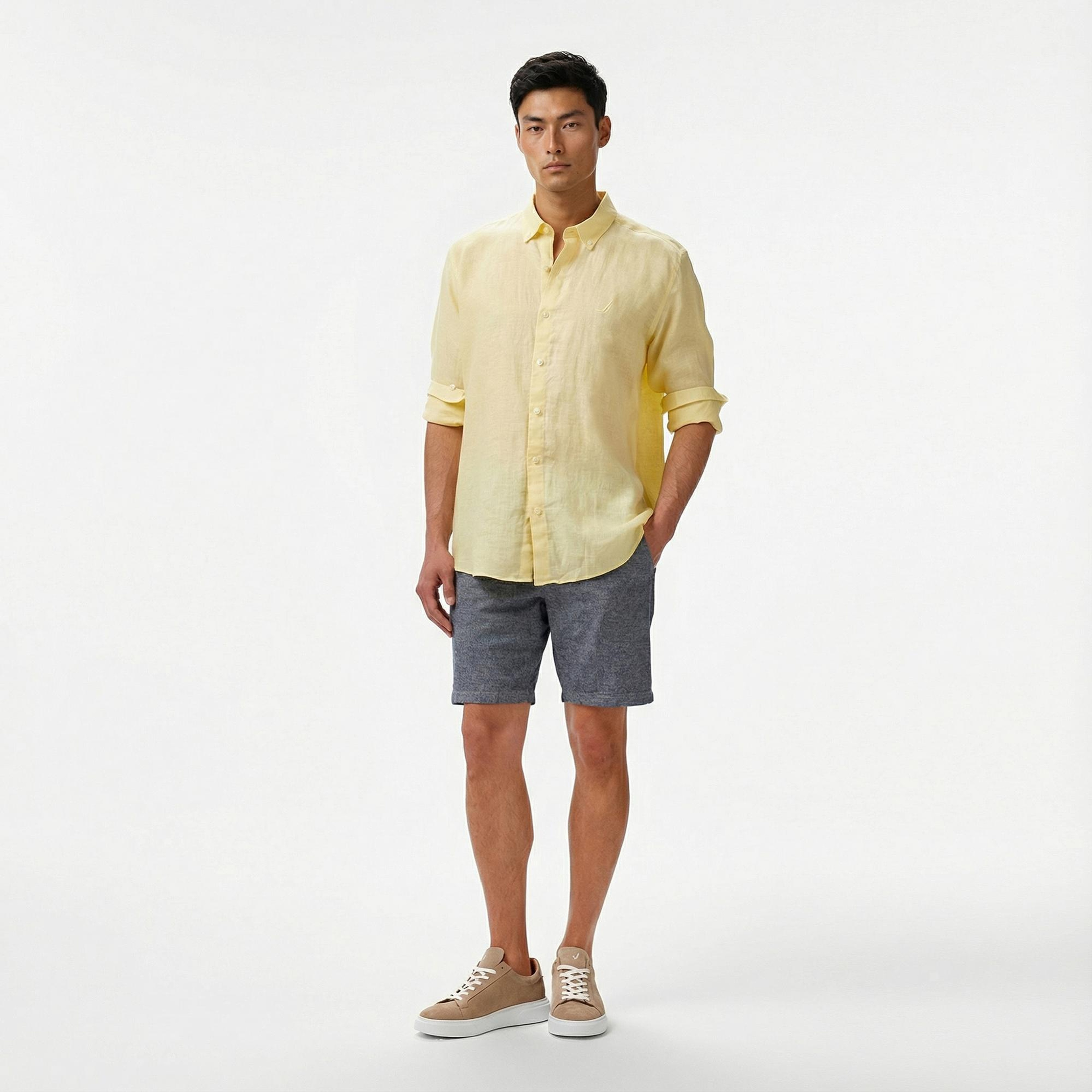 Nautica Erkek Sarı Classic Fit Keten Gömlek