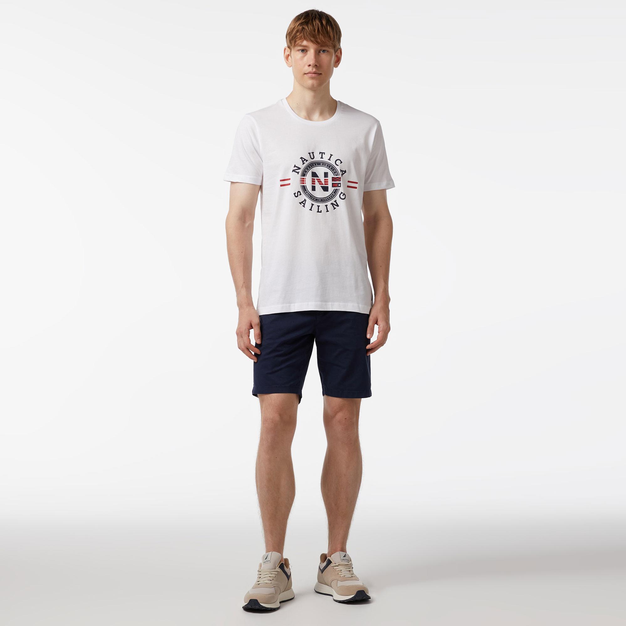 Nautica Erkek Beyaz Standart Fit Kısa Kollu Baskılı T-Shirt