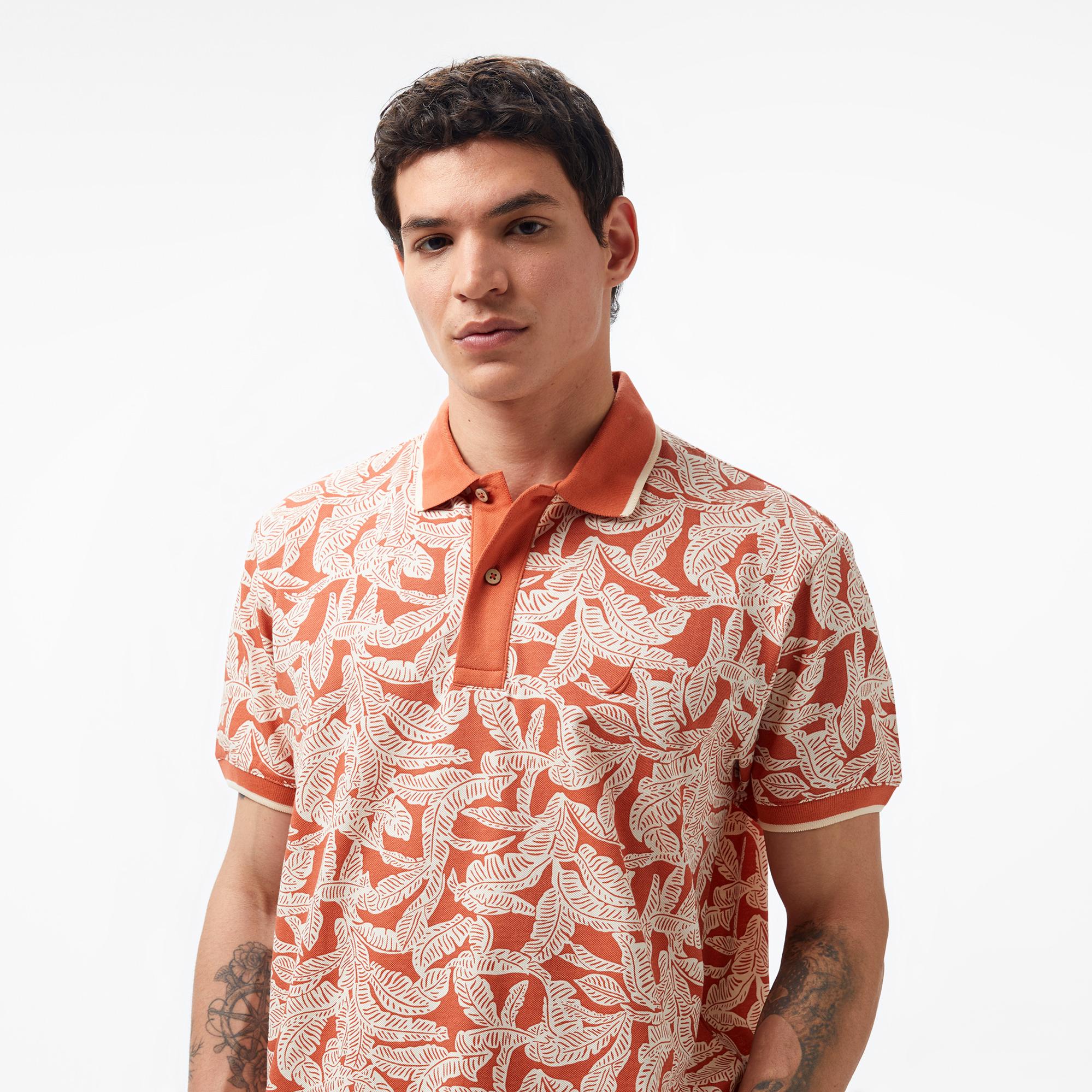 Nautica Erkek Turuncu Classic Fit Kısa Kollu Baskılı Polo Yaka T-Shirt