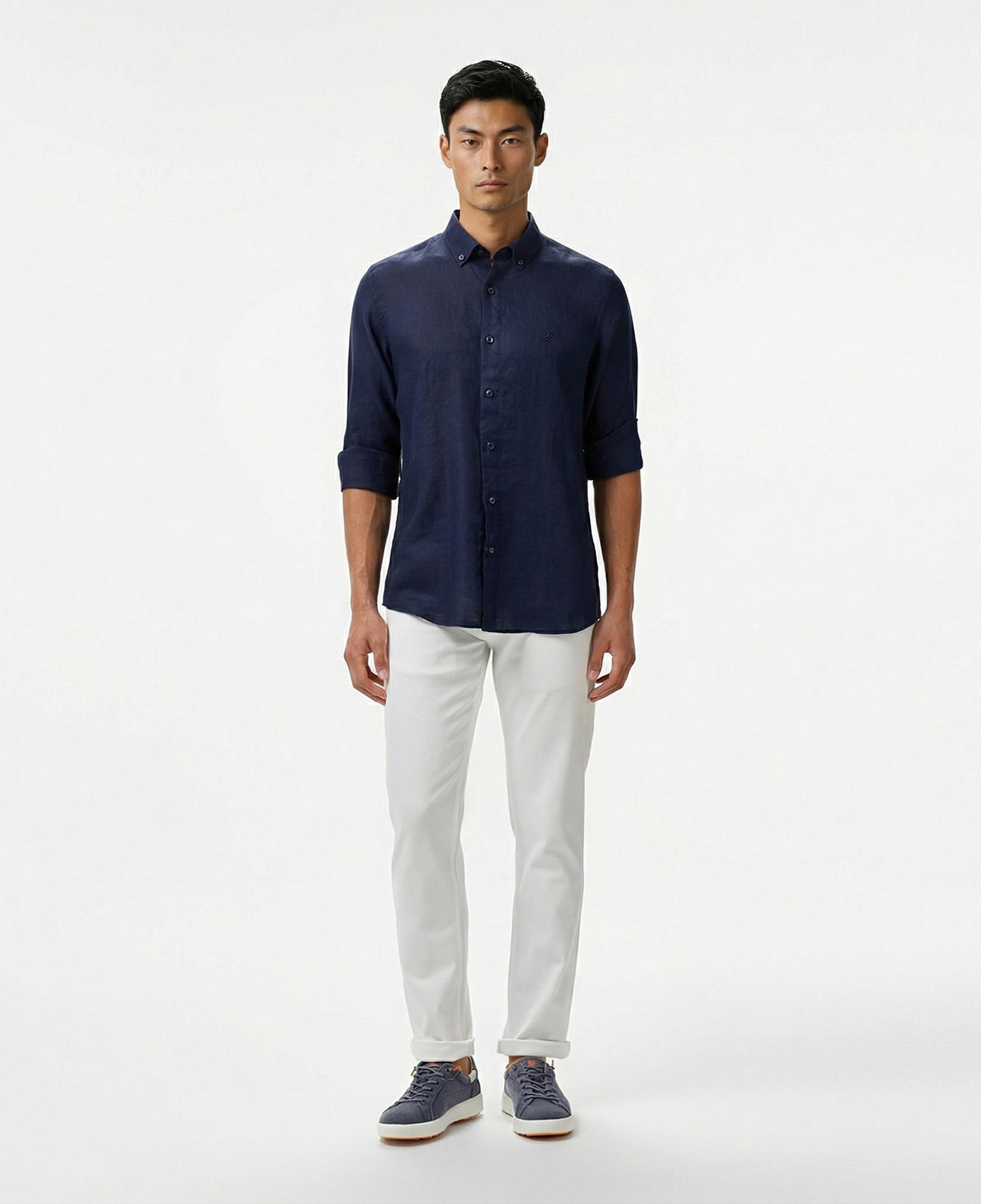 Nautica Erkek Lacivert Classic Fit Keten Gömlek