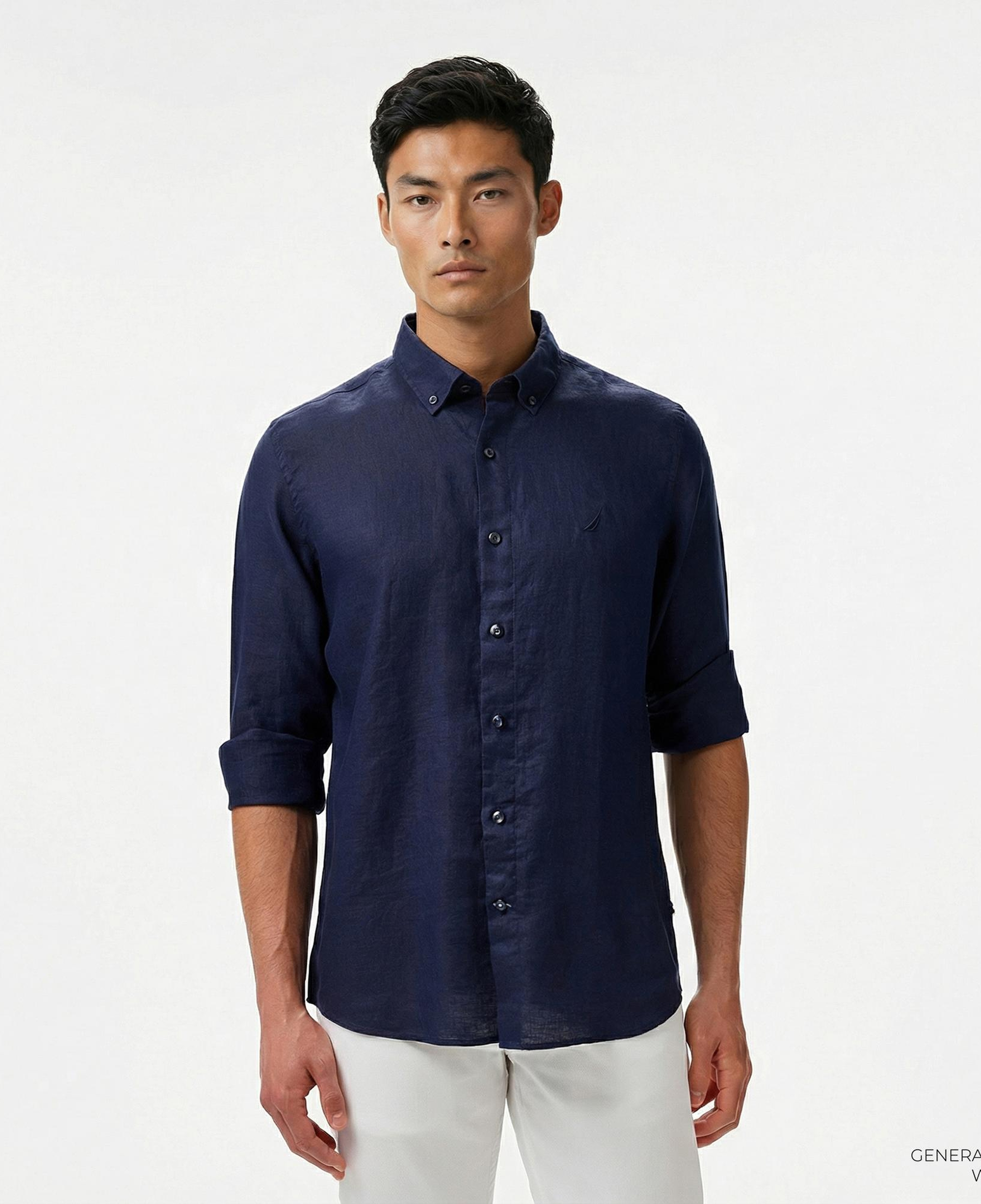 Nautica Erkek Lacivert Classic Fit Keten Gömlek