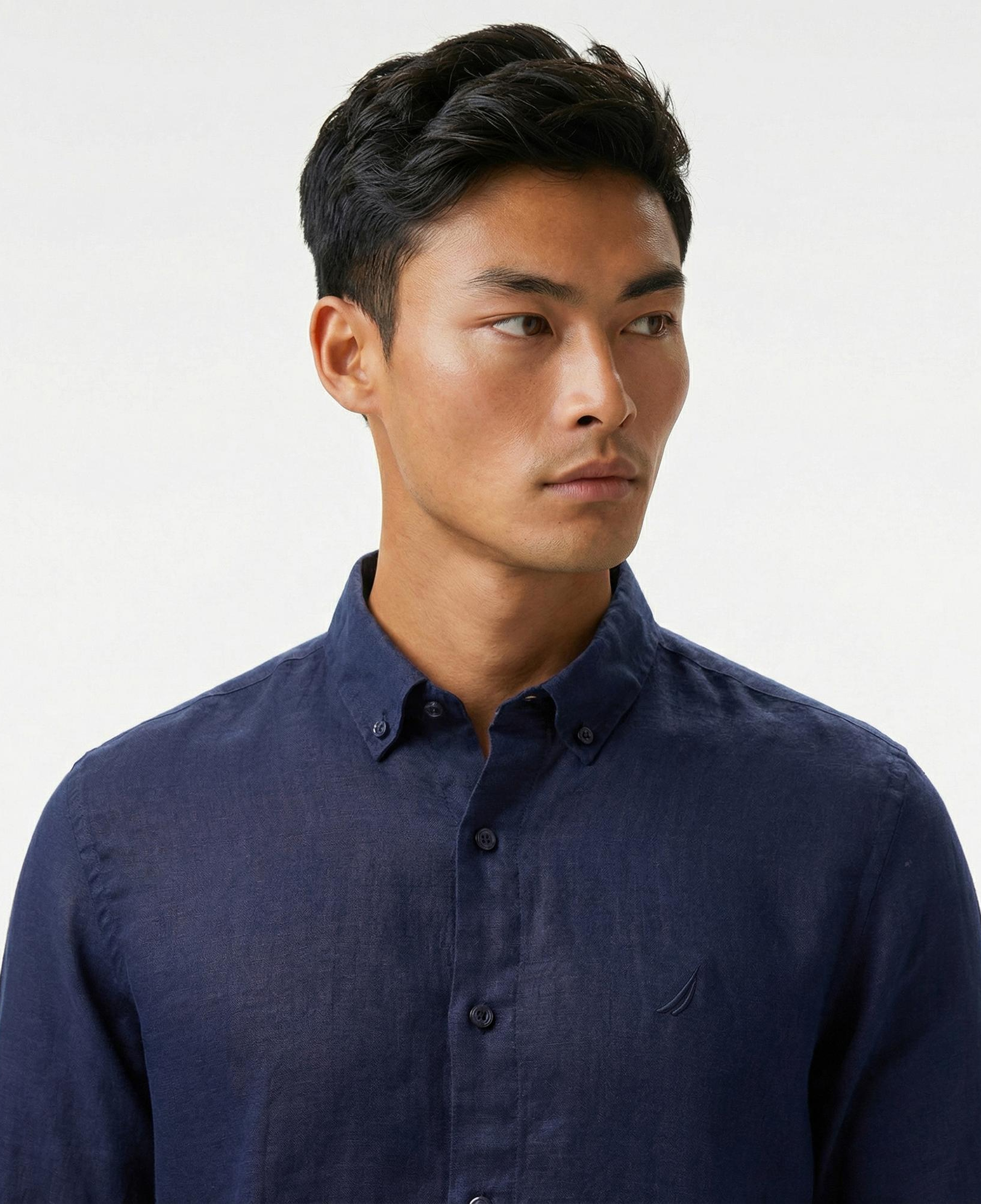 Nautica Erkek Lacivert Classic Fit Keten Gömlek