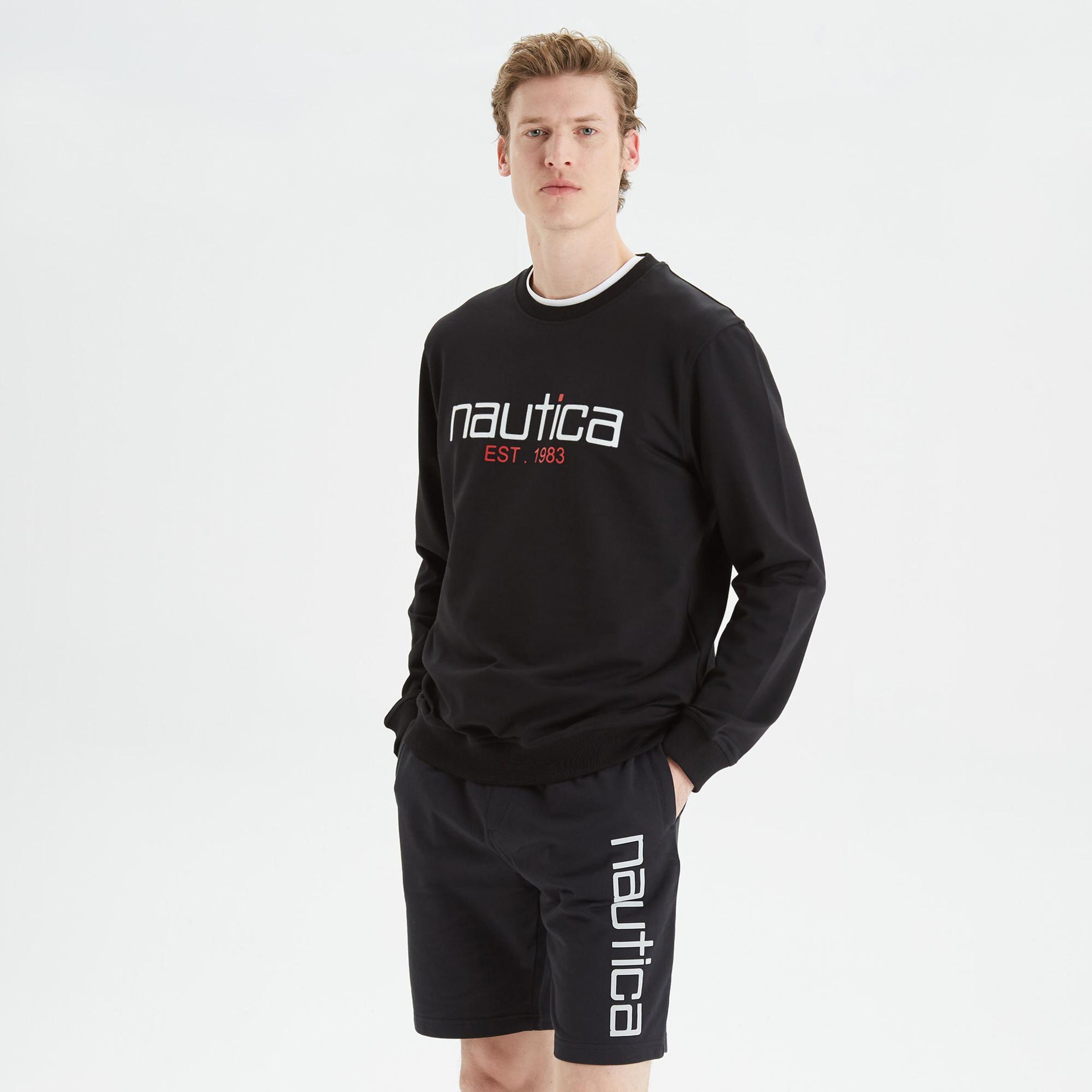 Nautica Erkek Siyah Standart Fit Baskılı Sweatshirt