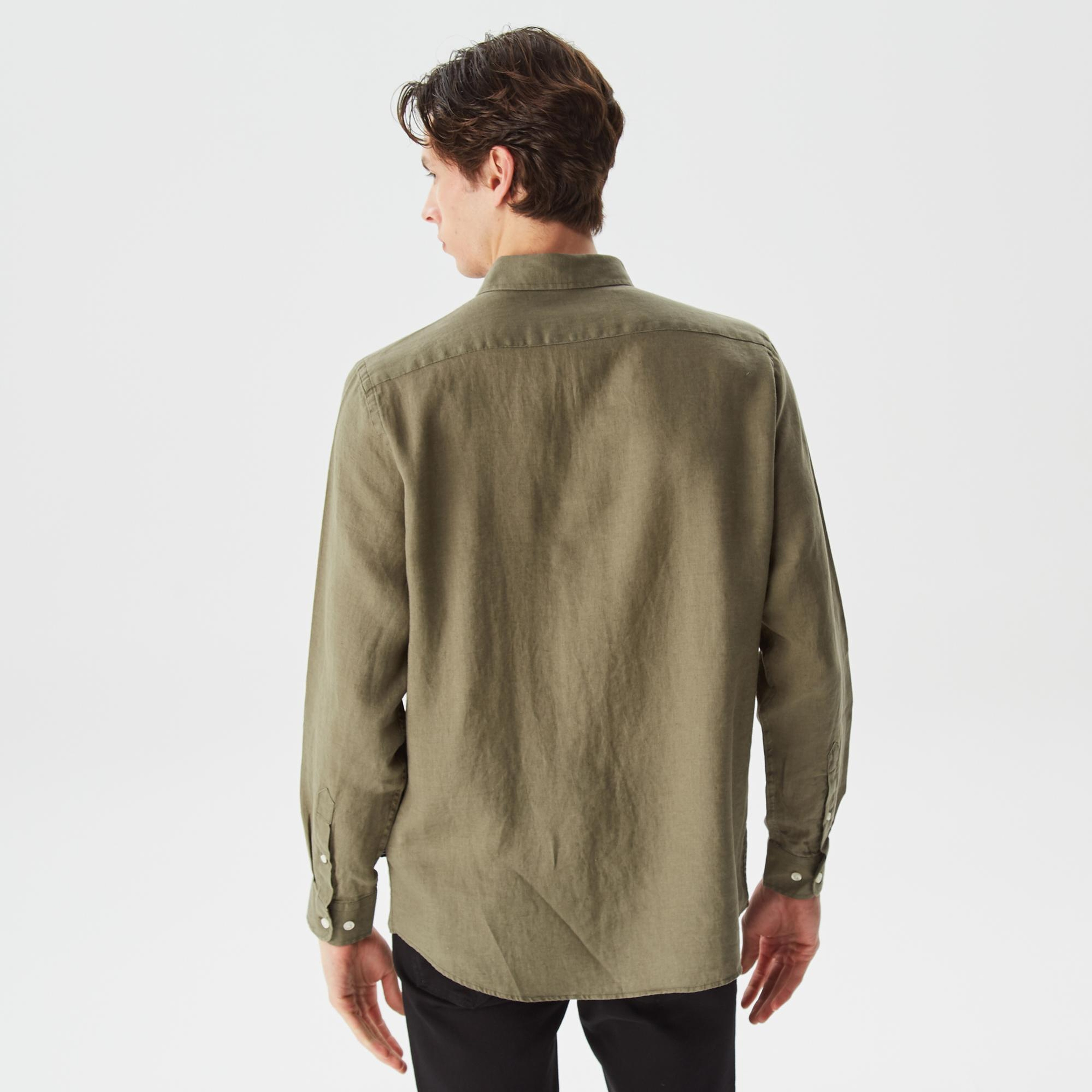 Nautica Erkek Yeşil Classic Fit Uzun Kollu Keten Gömlek