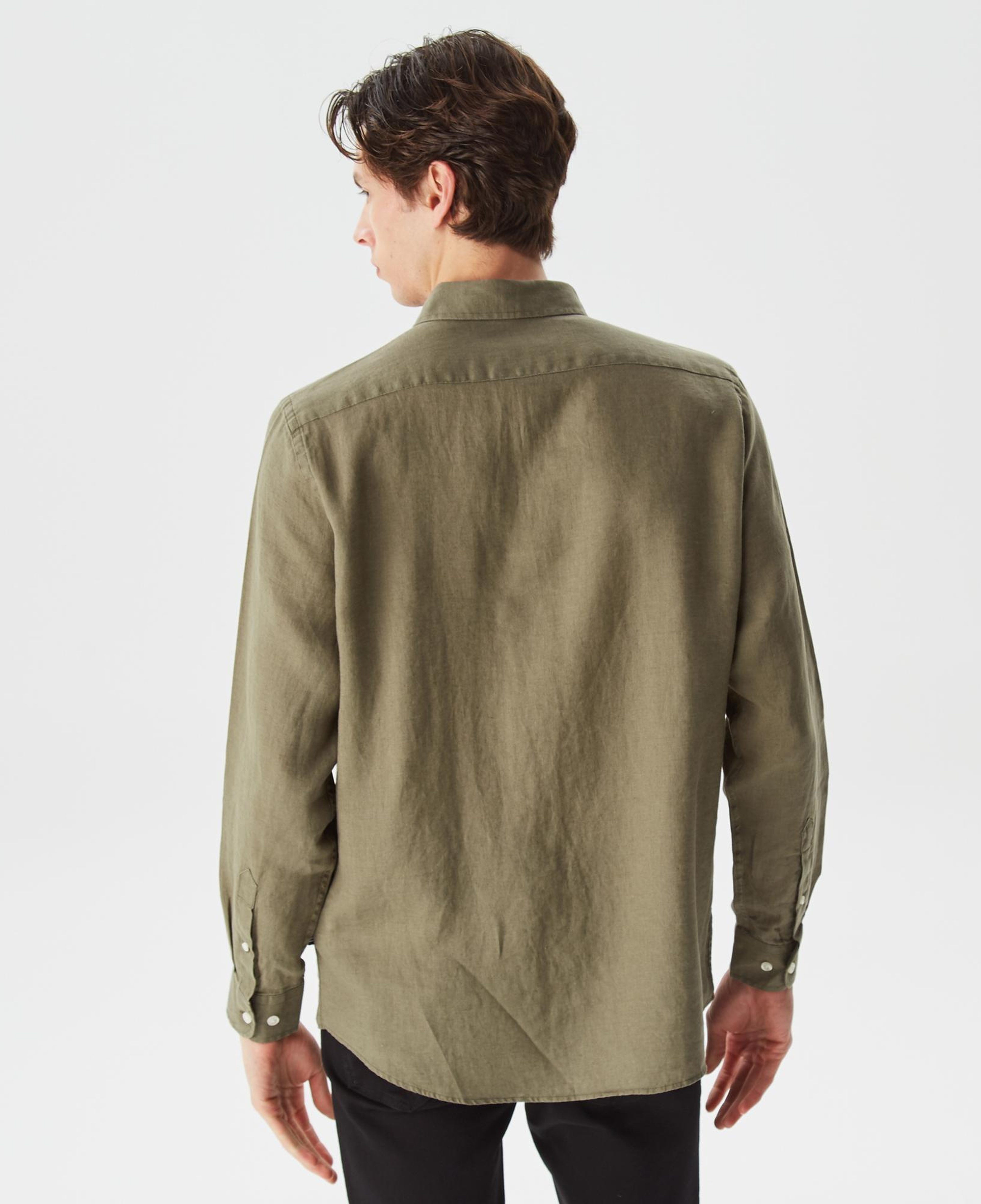 Nautica Erkek Yeşil Classic Fit Uzun Kollu Keten Gömlek