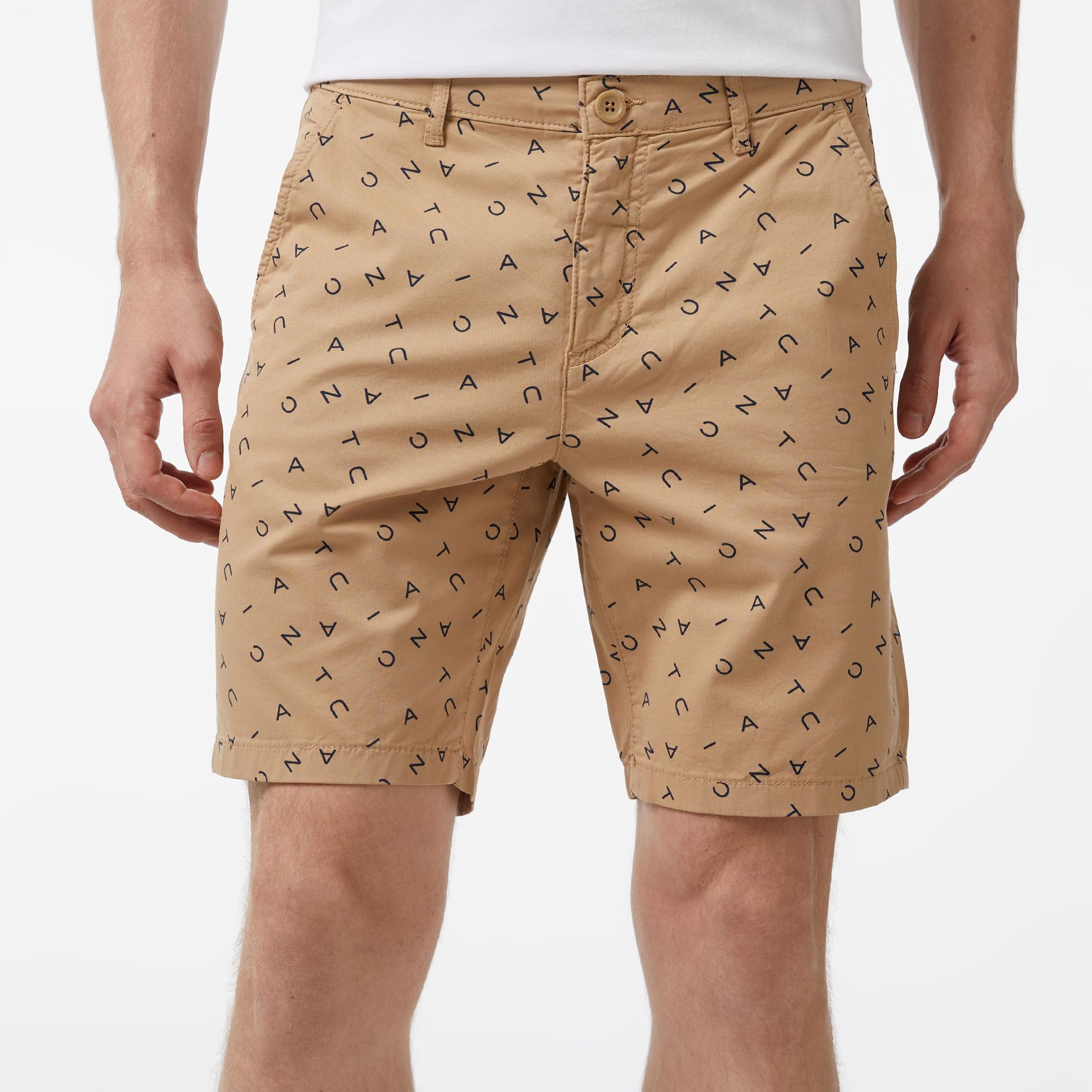 Nautica Erkek Bej Slim Fit Baskılı Bermuda