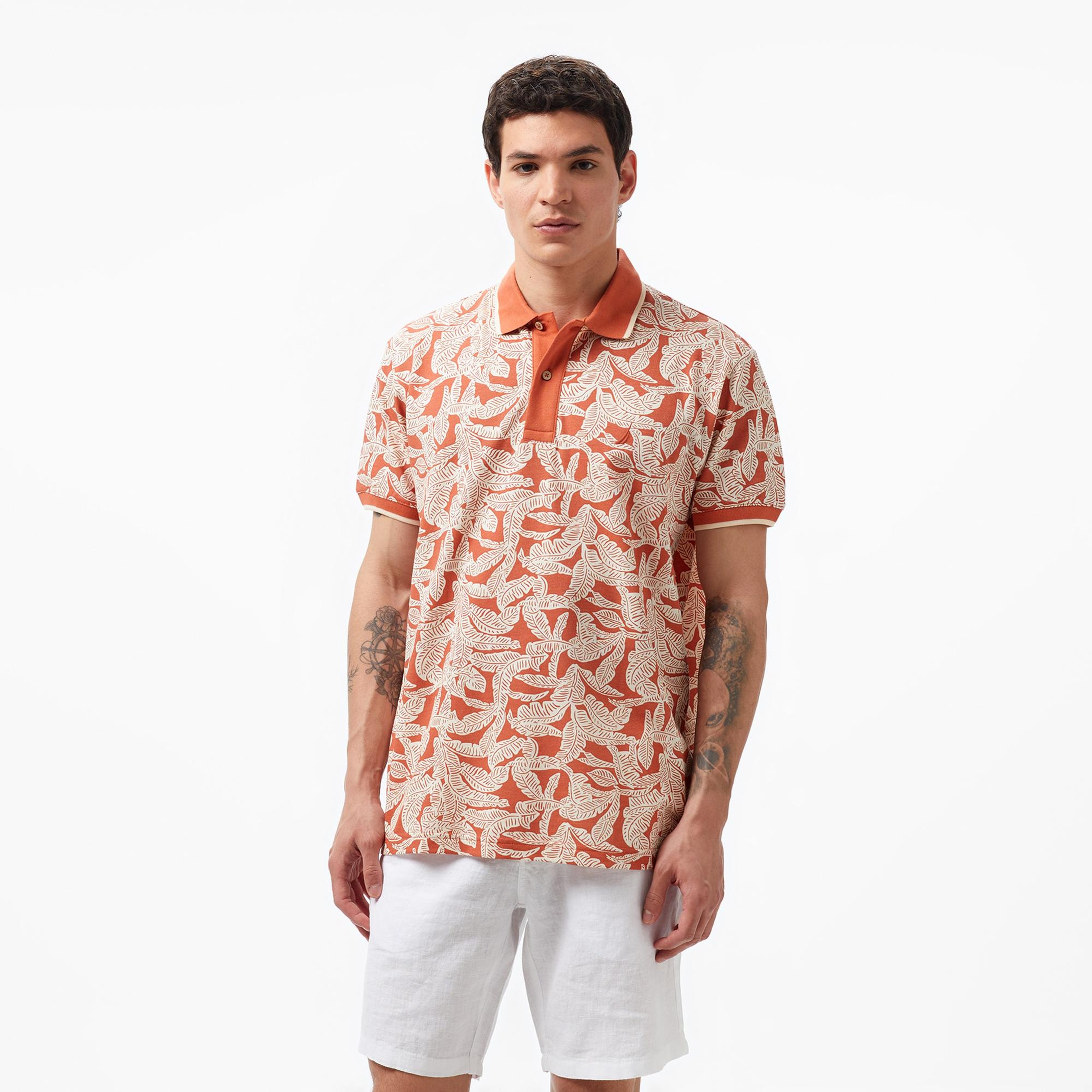 Nautica Erkek Turuncu Classic Fit Kısa Kollu Baskılı Polo Yaka T-Shirt