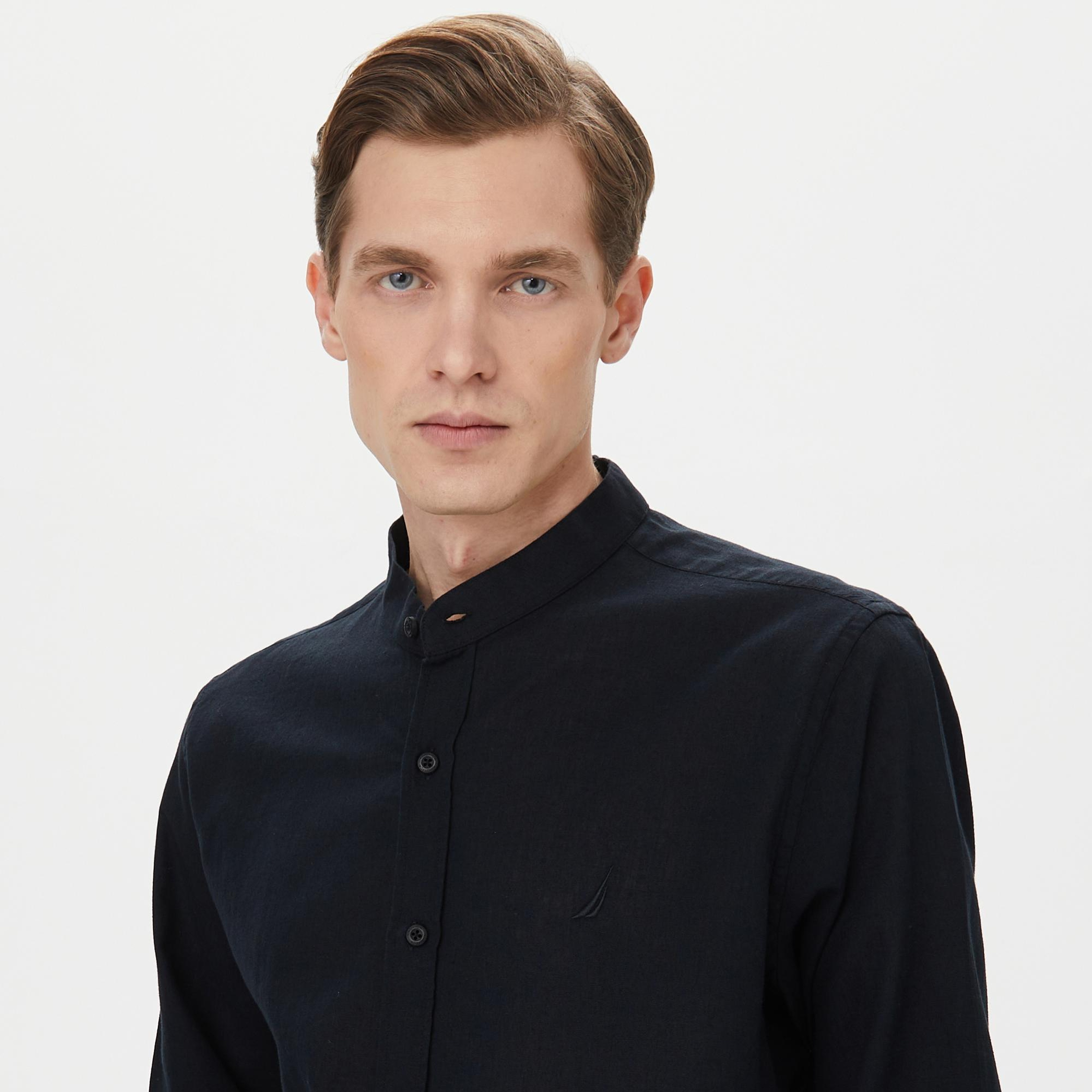 Nautica Erkek Siyah Classic Fit Keten Gömlek
