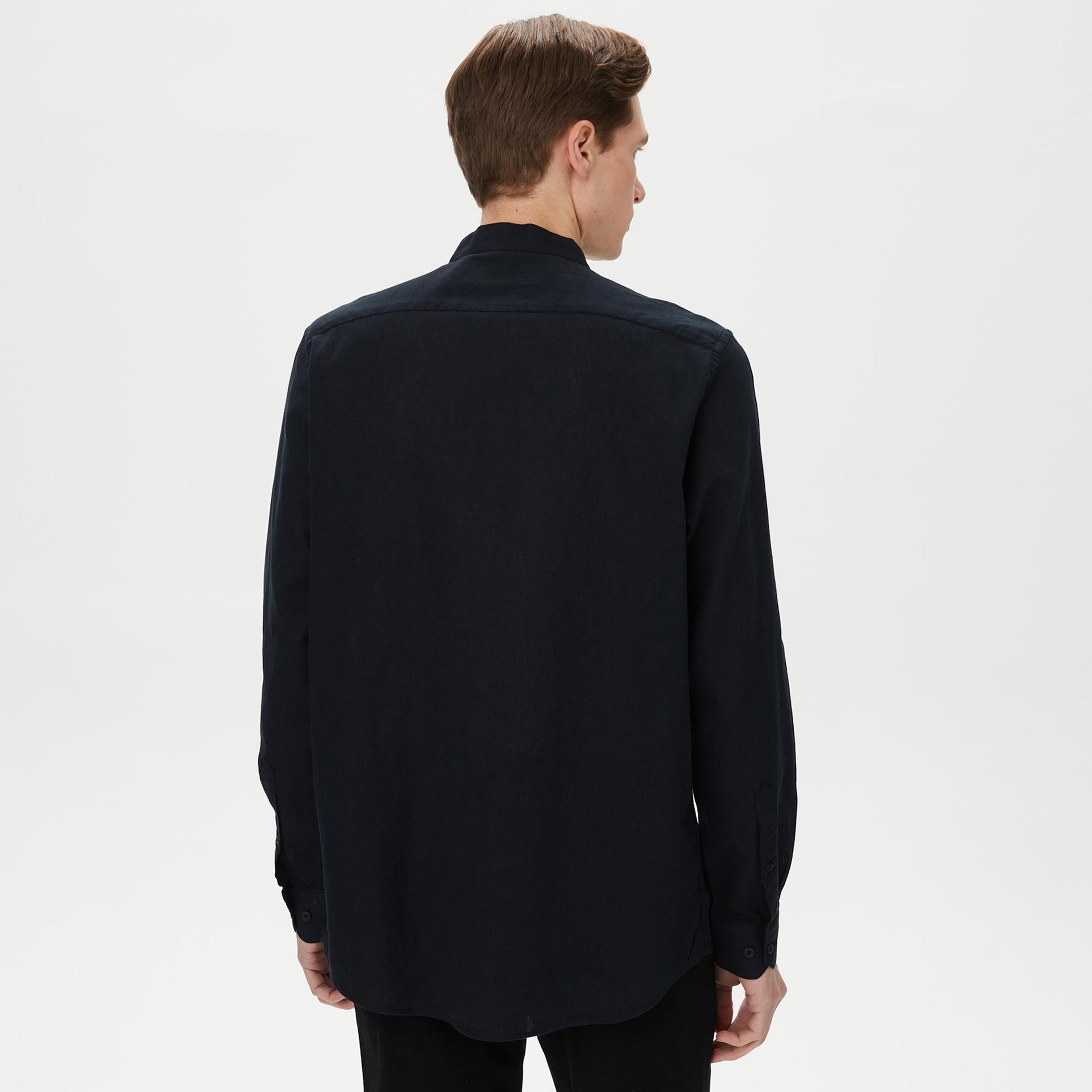 Nautica Erkek Siyah Classic Fit Keten Gömlek