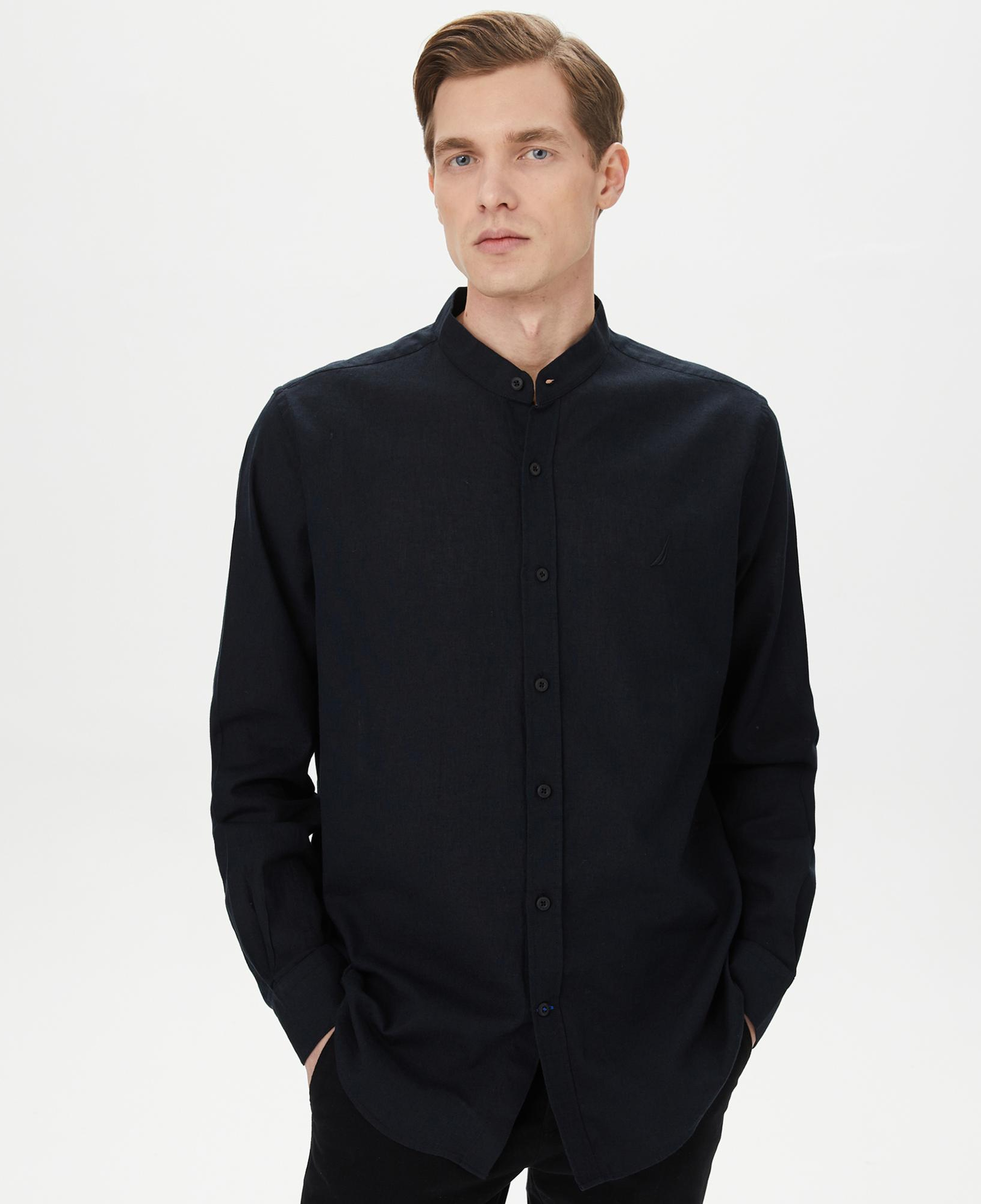 Nautica Erkek Siyah Classic Fit Keten Gömlek