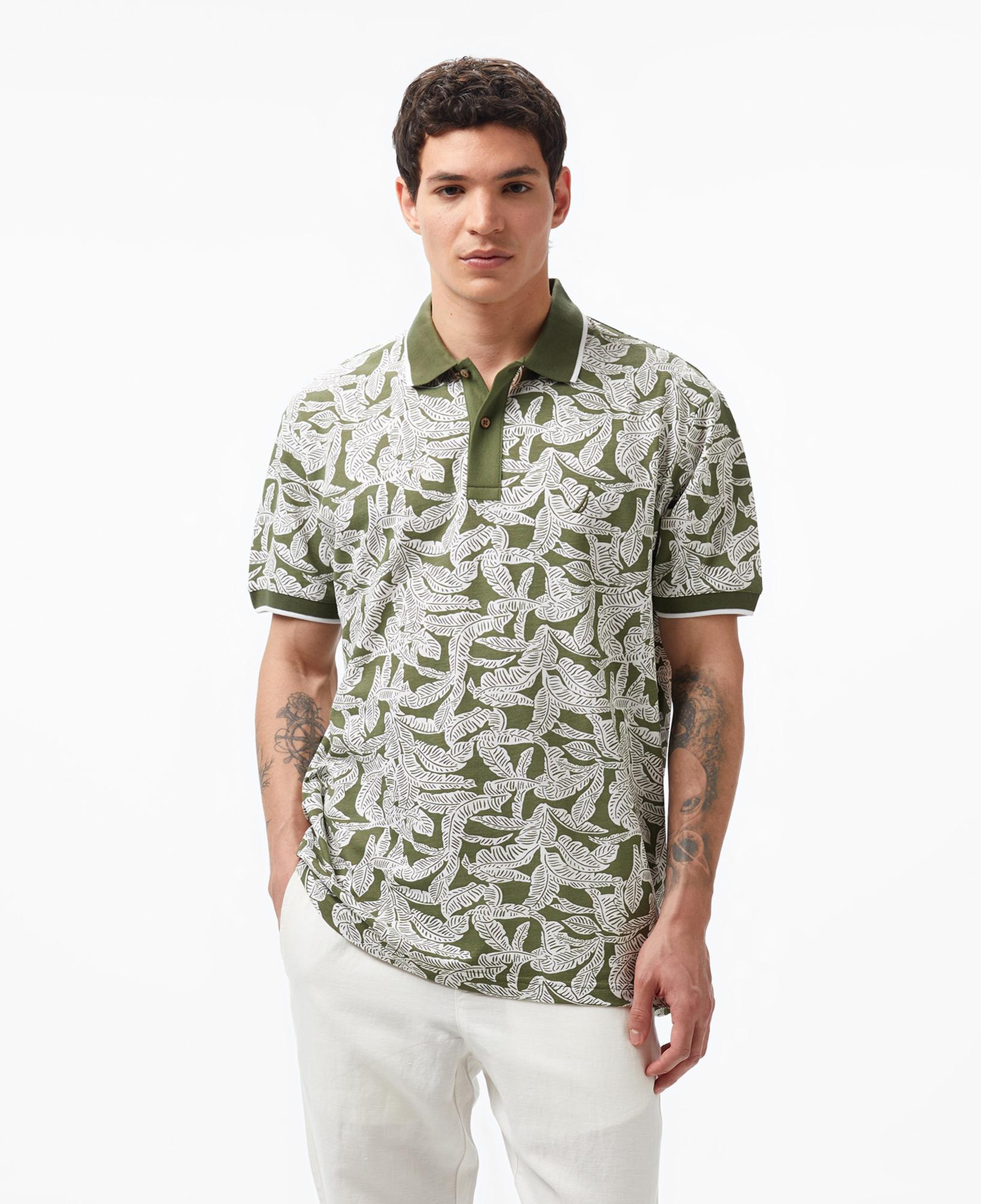 Nautica Erkek Yeşil Classic Fit Kısa Kollu Baskılı Polo Yaka T-Shirt