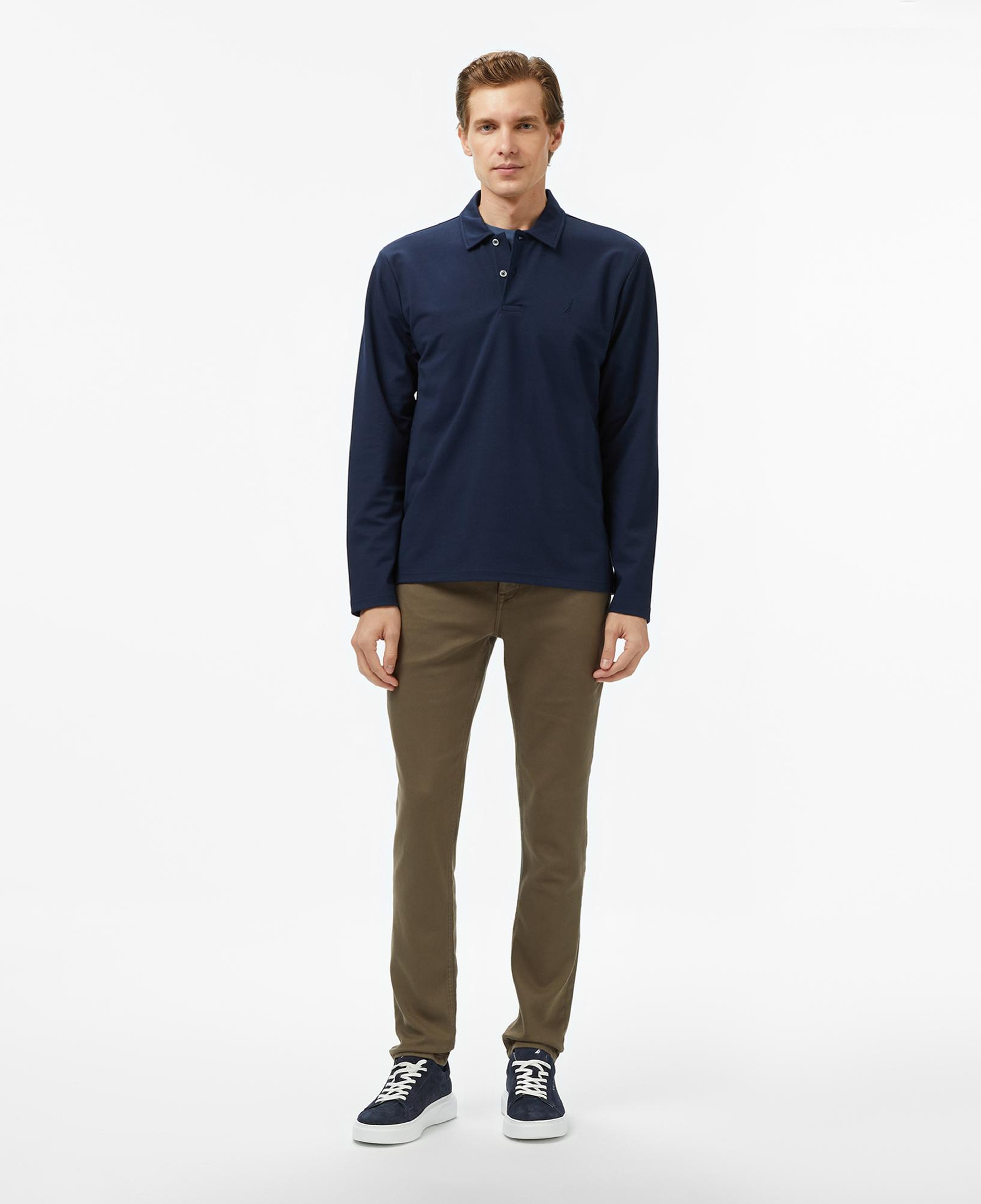 Nautica Erkek Lacivert Classic Fit Uzun Kollu Polo Yaka T-Shirt
