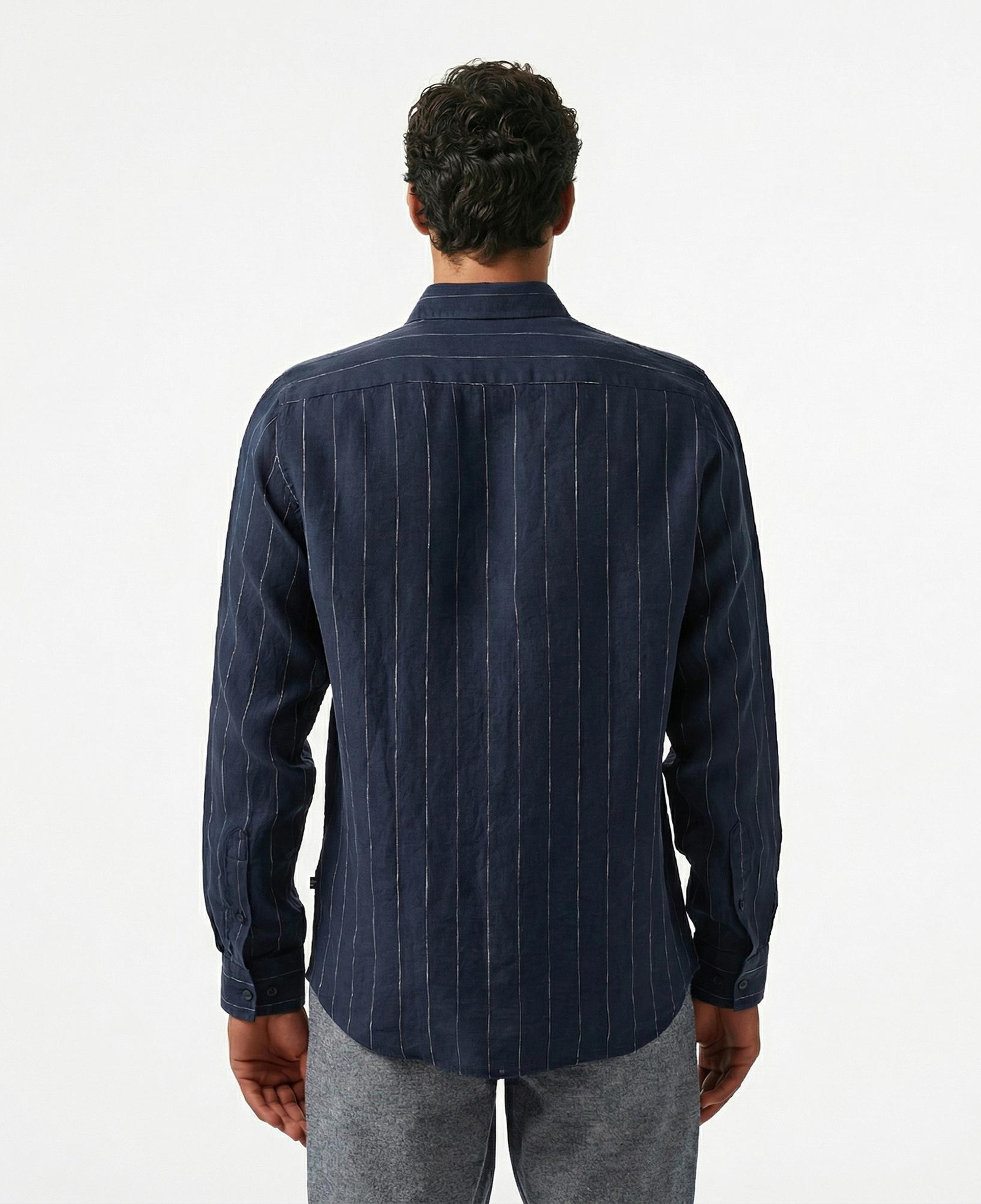 Nautica Erkek Lacivert Classic Fit Çizgili Gömlek