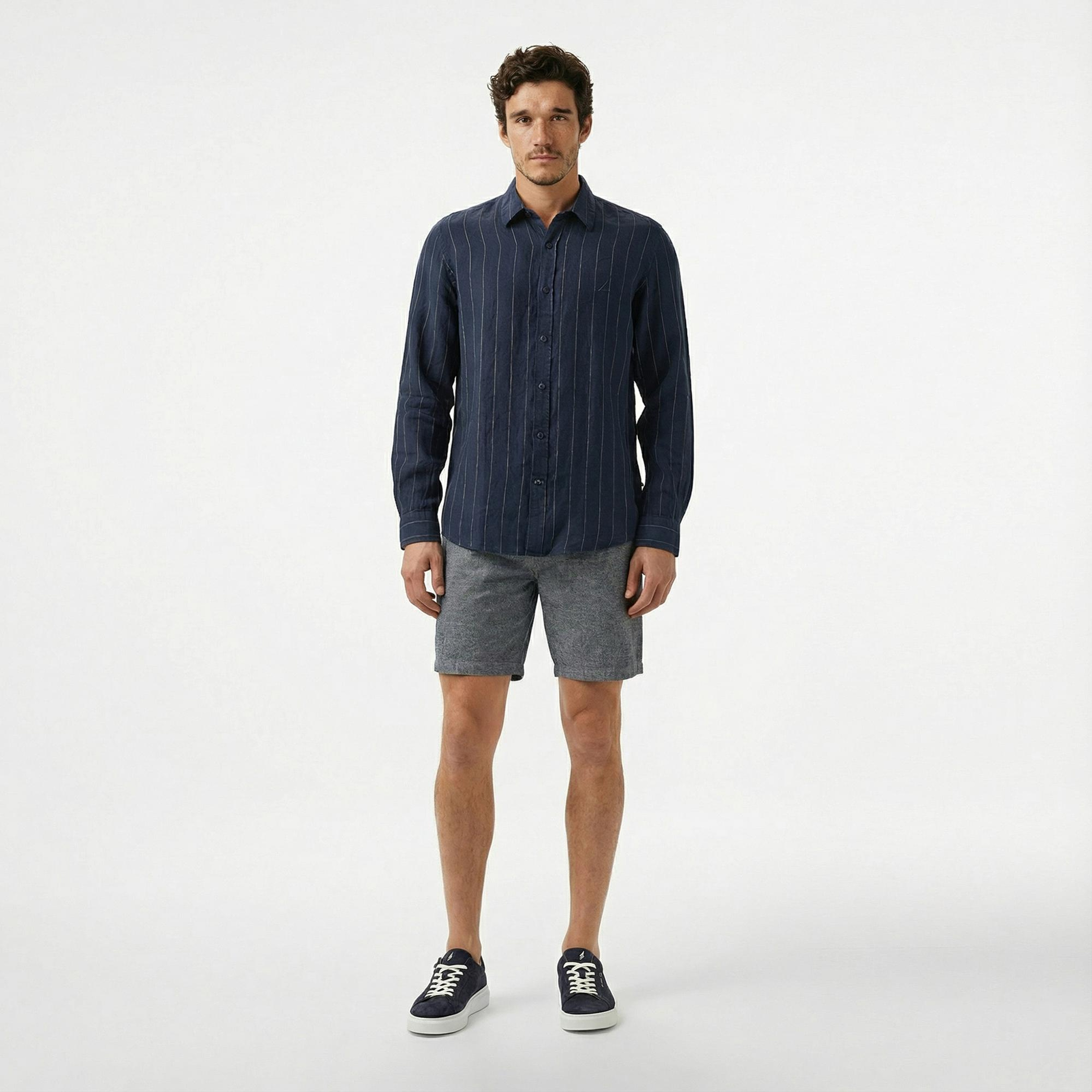 Nautica Erkek Lacivert Classic Fit Çizgili Gömlek