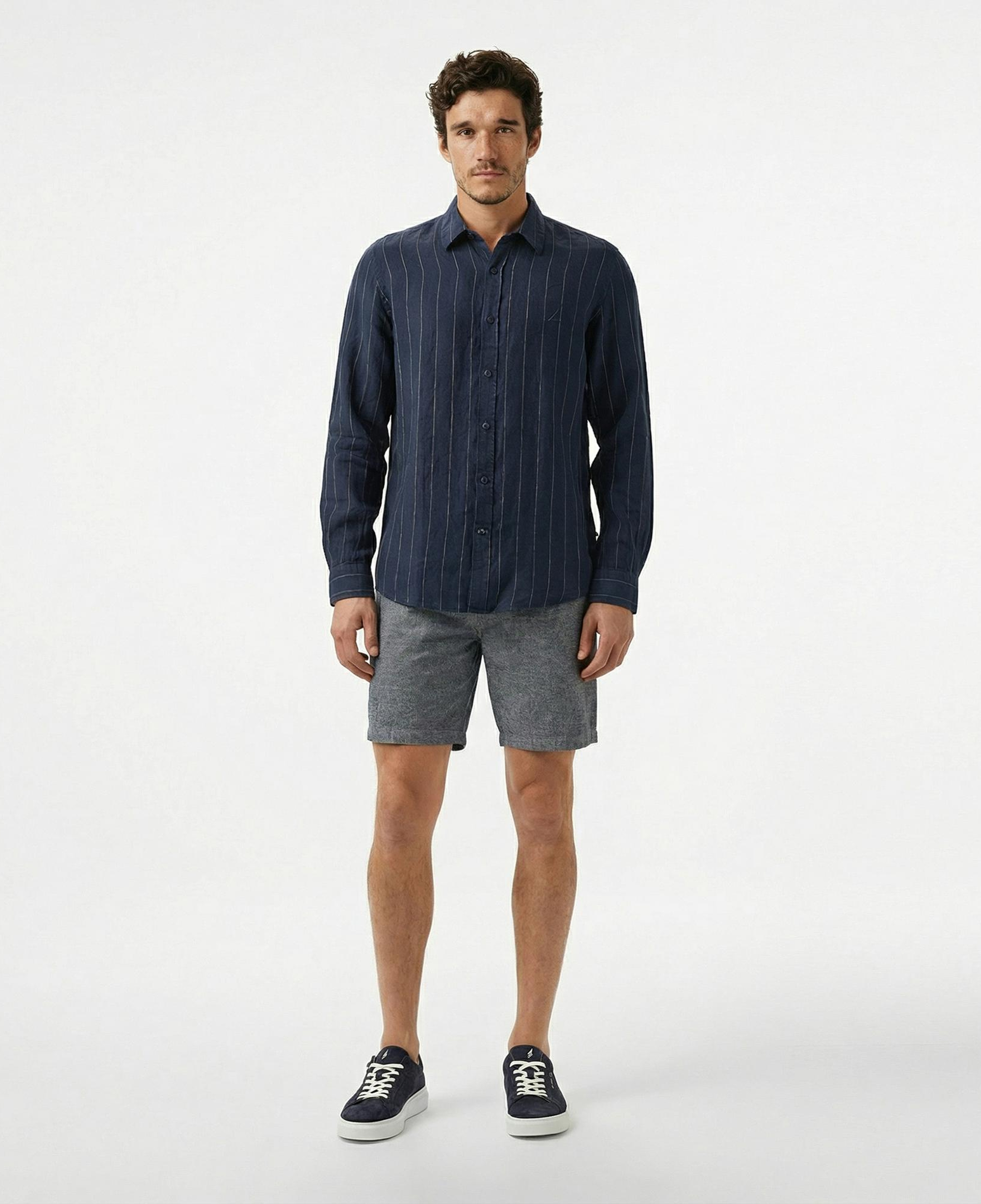 Nautica Erkek Lacivert Classic Fit Çizgili Gömlek