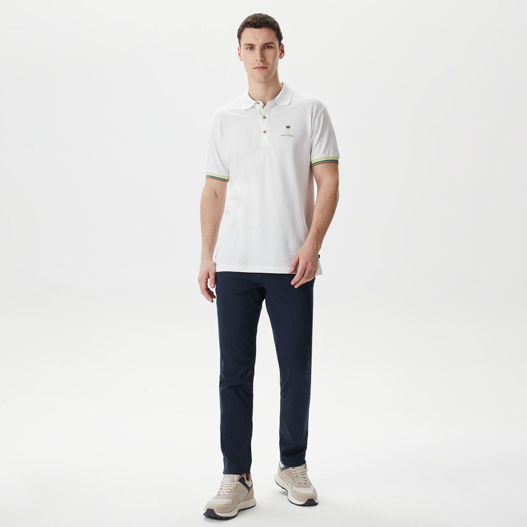 Nautica Erkek Beyaz Classic Fit Kısa Kollu Polo Yaka T-Shirt