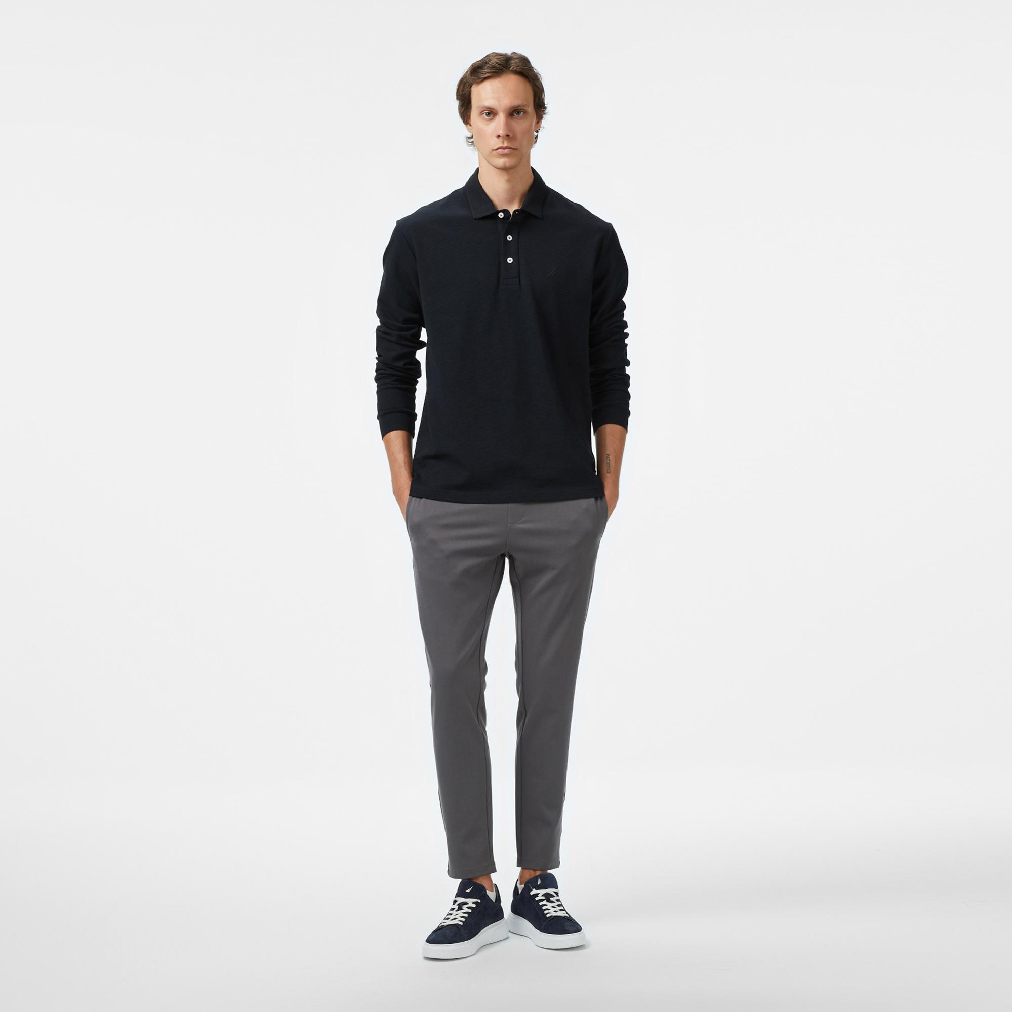 Nautica Erkek Siyah Classic Fit Uzun Kollu Polo Yaka T-Shirt