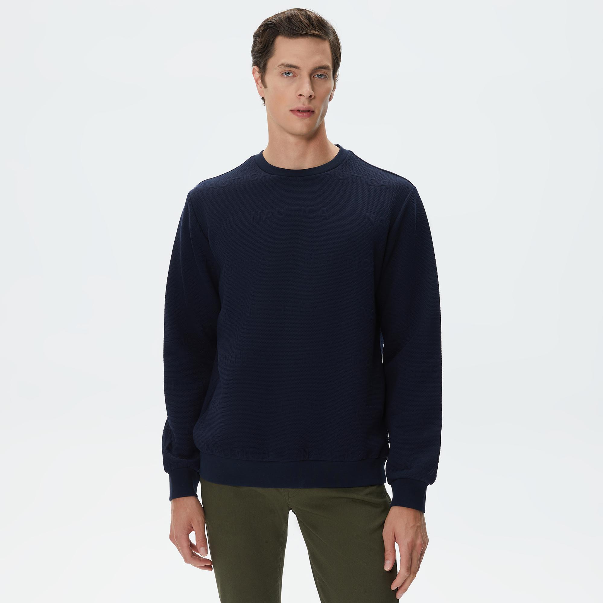 Nautica Erkek Lacivert Standart Fit Jakarlı Sweatshirt