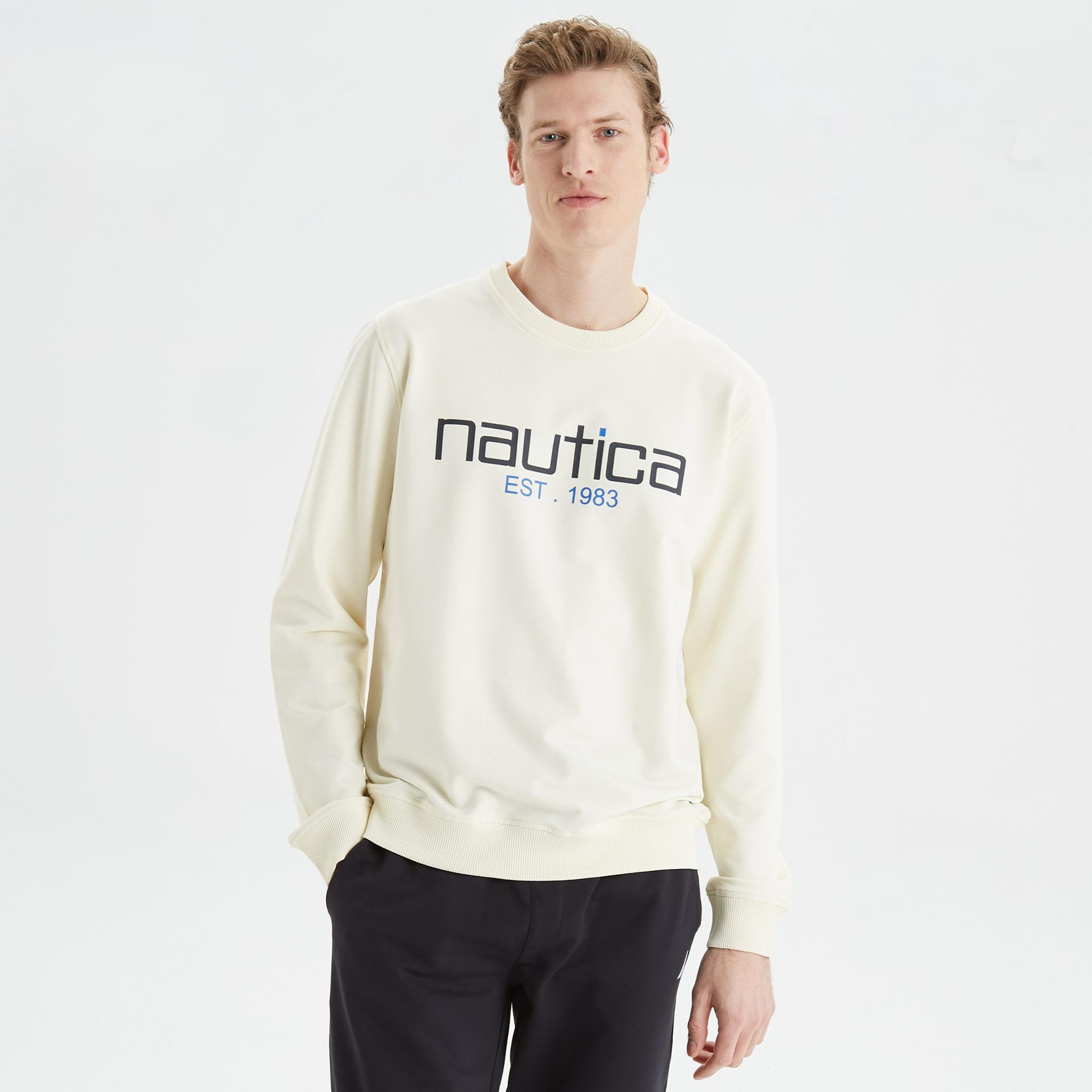 Nautica Erkek Krem Standart Fit Baskılı Sweatshirt