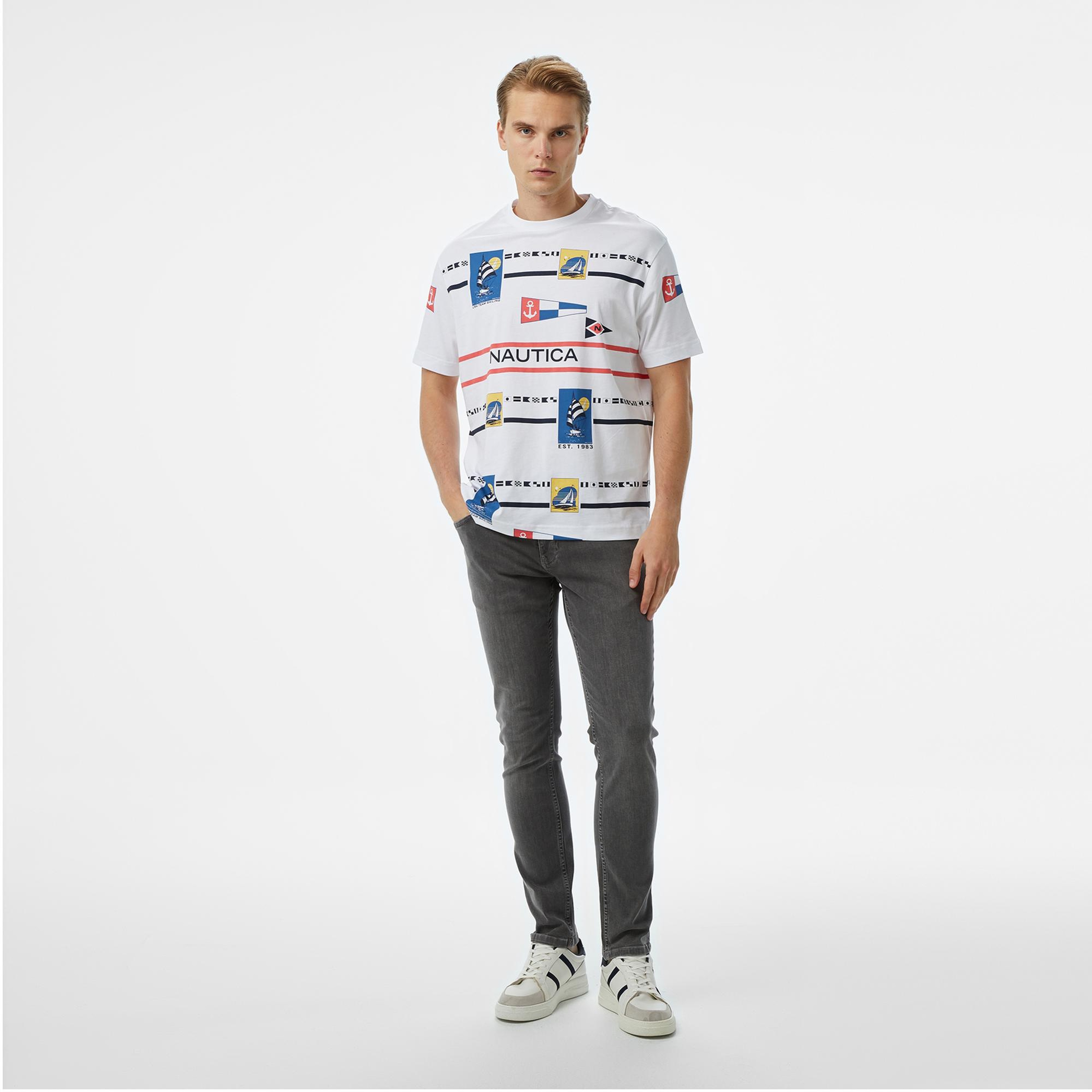 Nautica Erkek Beyaz Oversize Fit T-Shirt