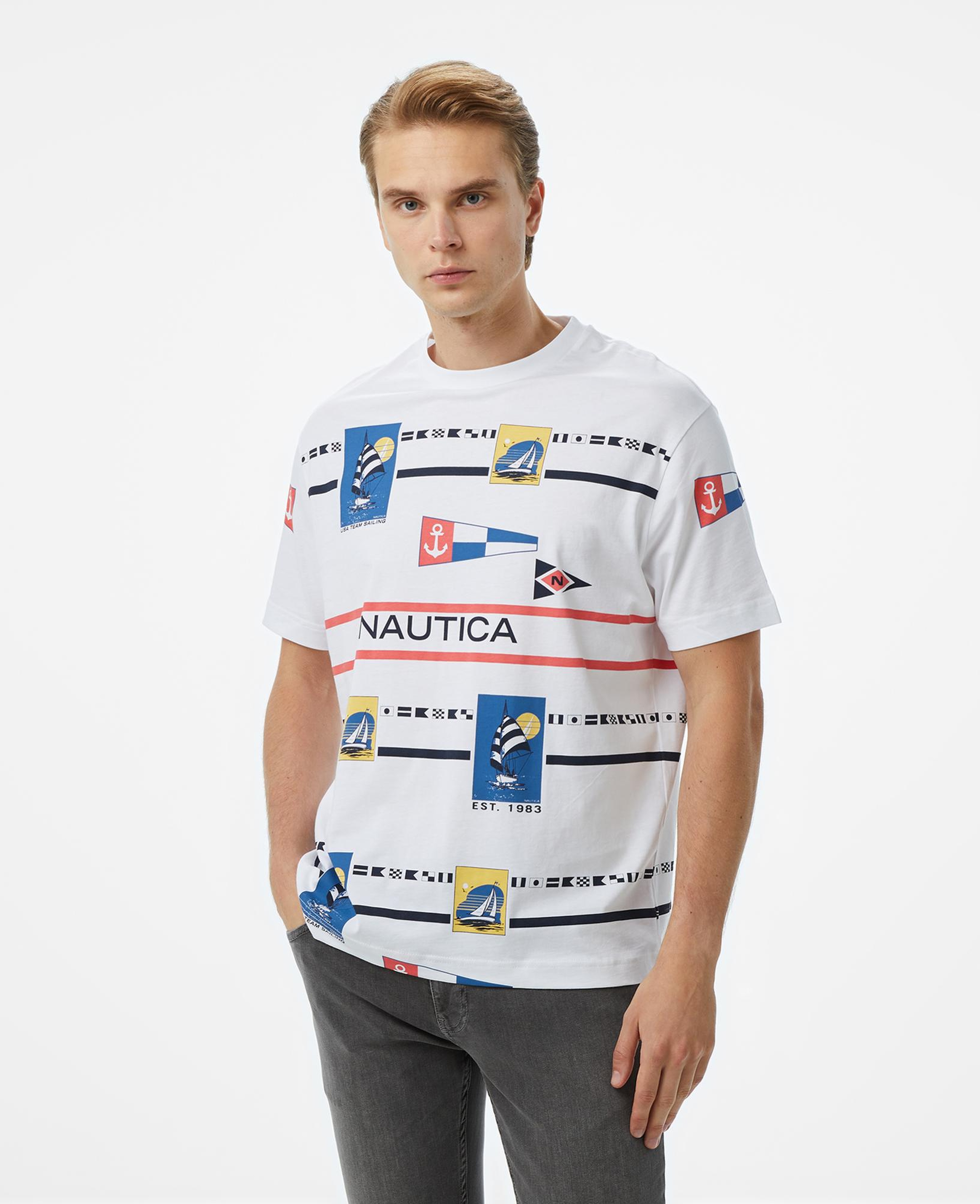 Nautica Erkek Beyaz Oversize Fit T-Shirt