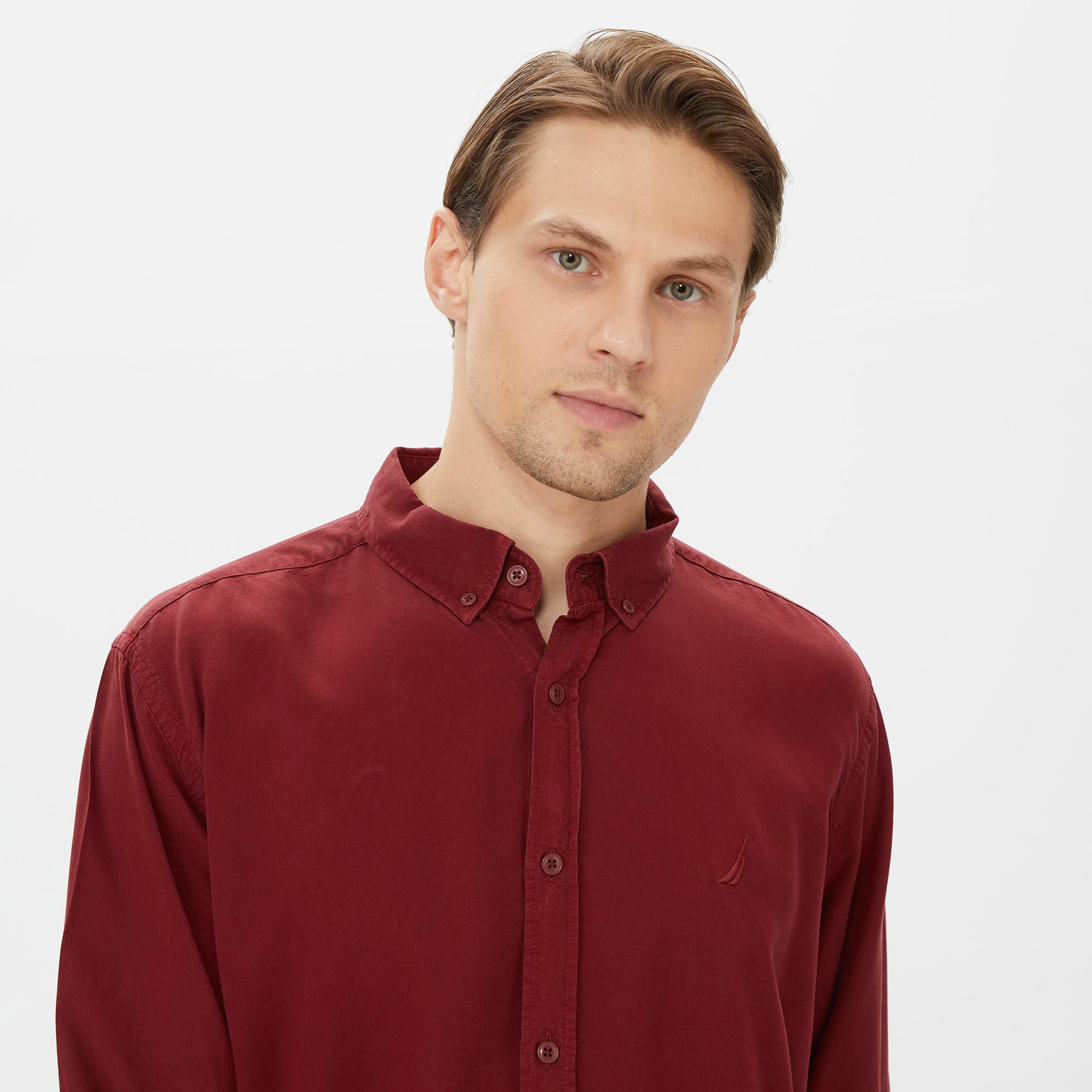 Nautica Erkek Bordo Classic Fit Gömlek