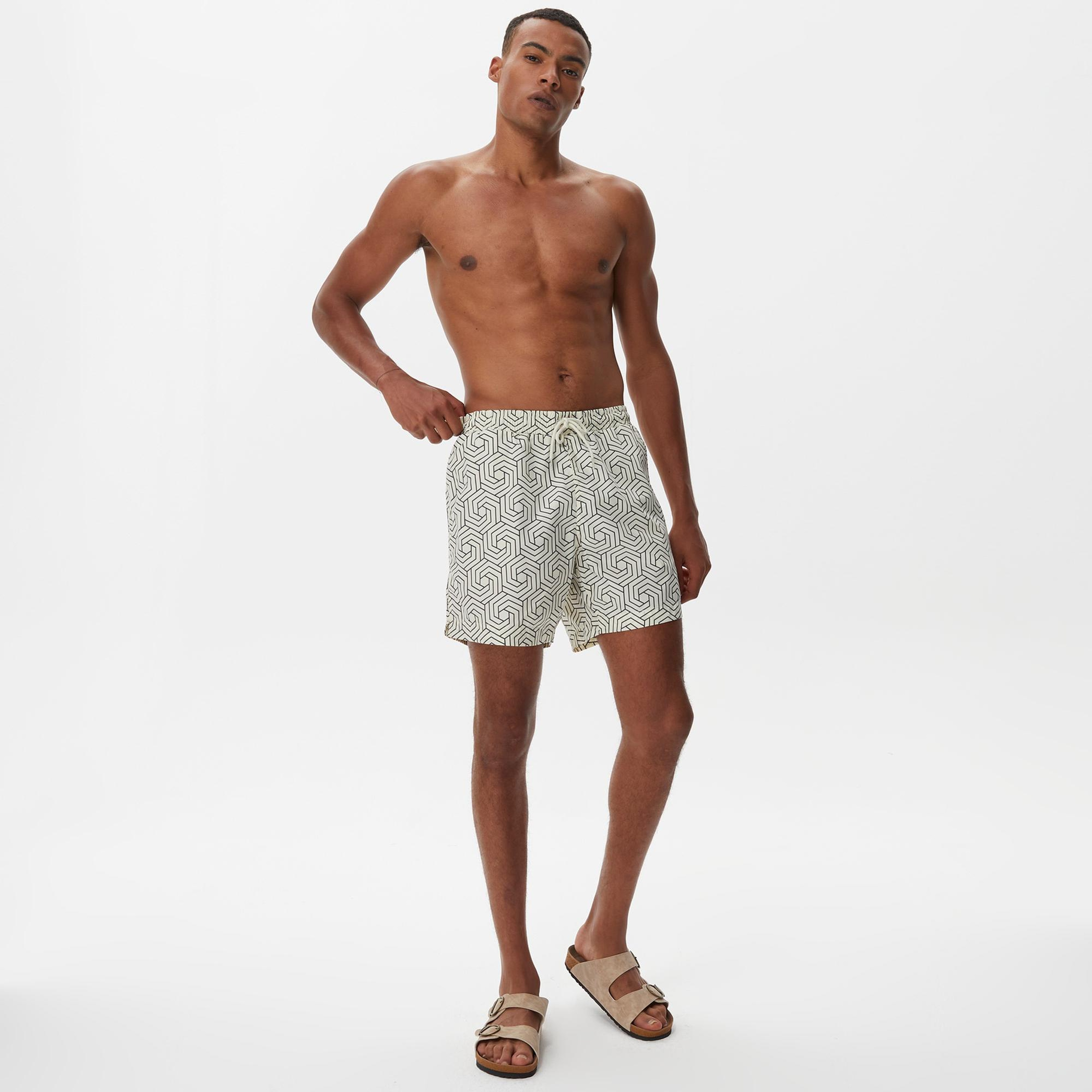 Nautica Erkek Krem Rengi Baskılı Deniz Şortu