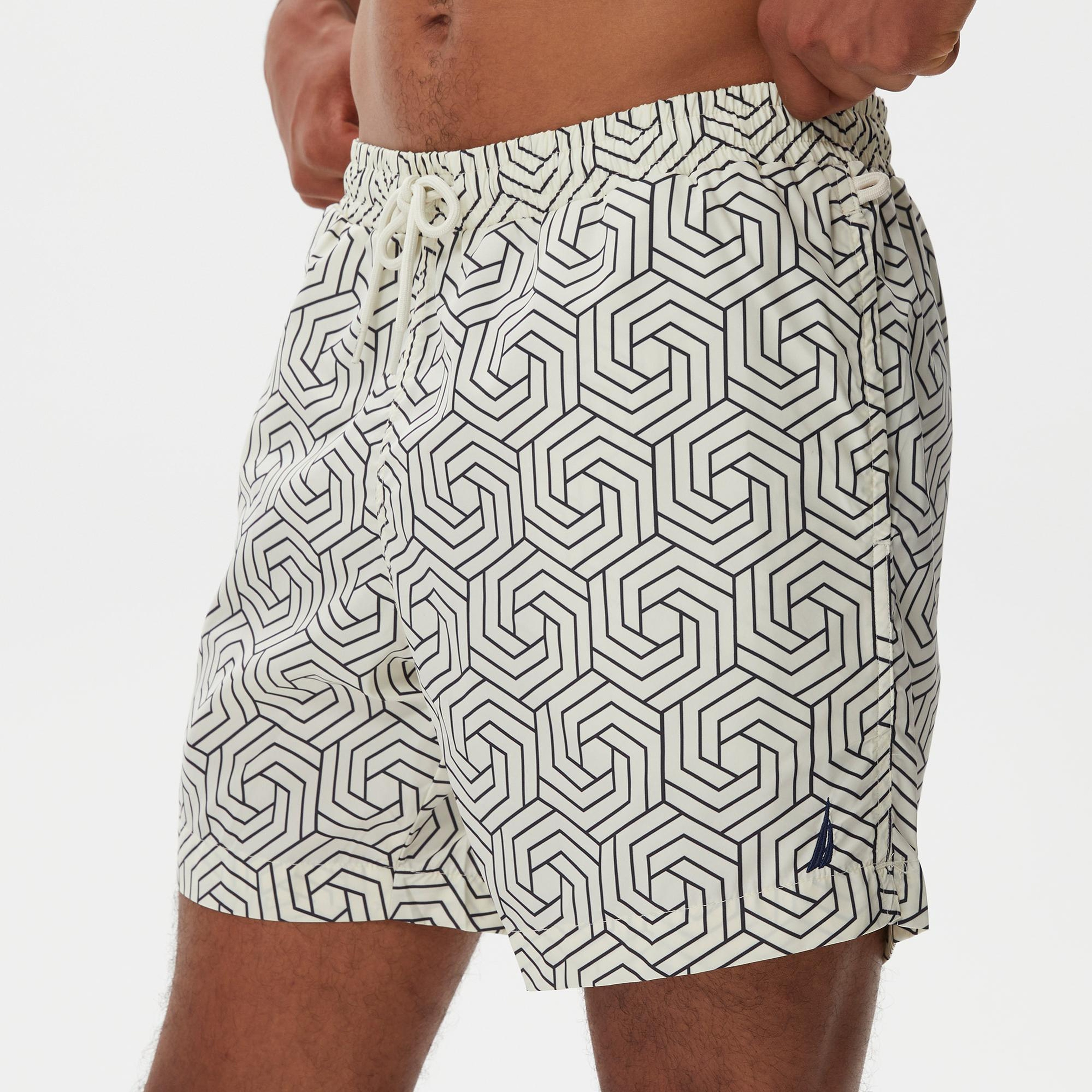 Nautica Erkek Krem Rengi Baskılı Deniz Şortu