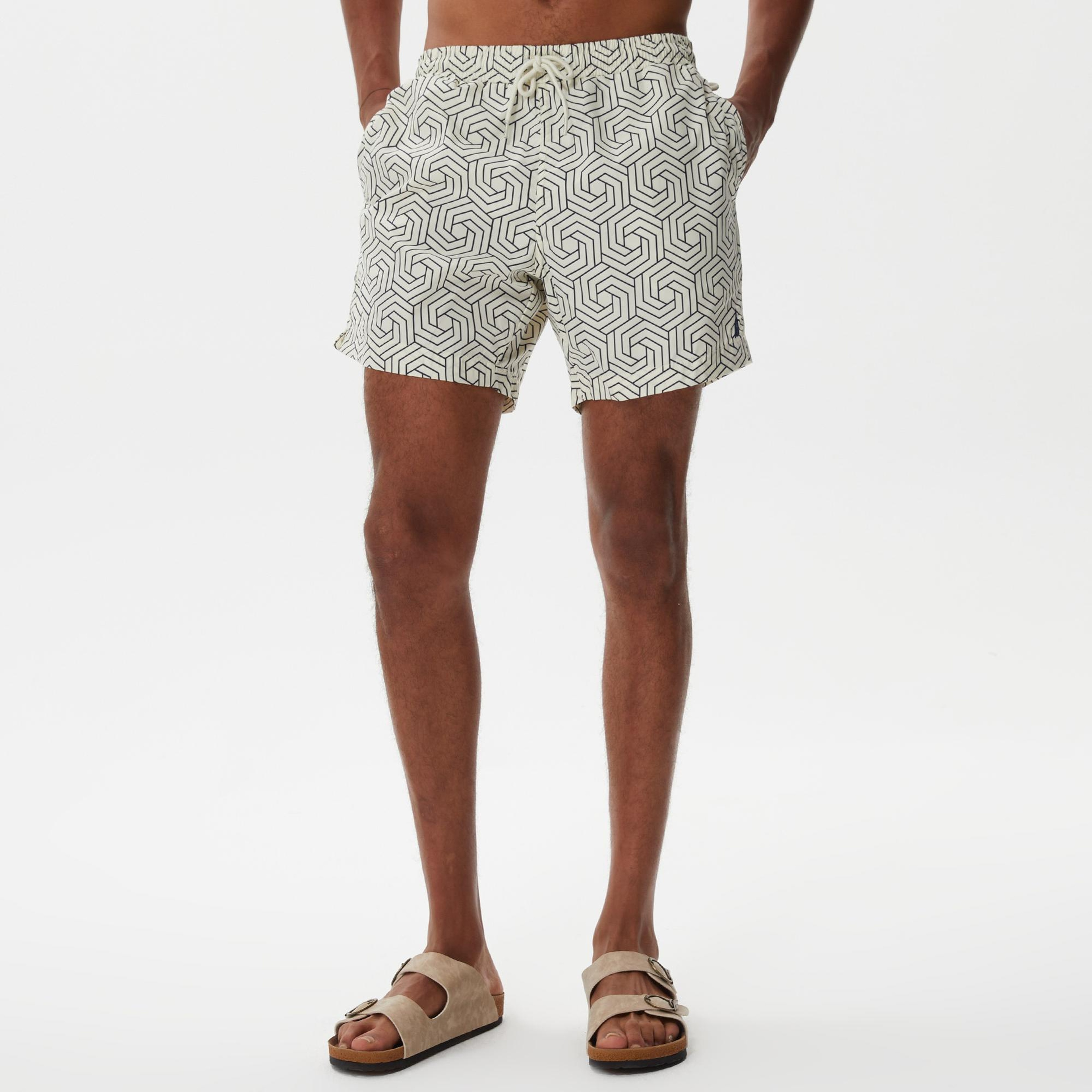 Nautica Erkek Krem Rengi Baskılı Deniz Şortu