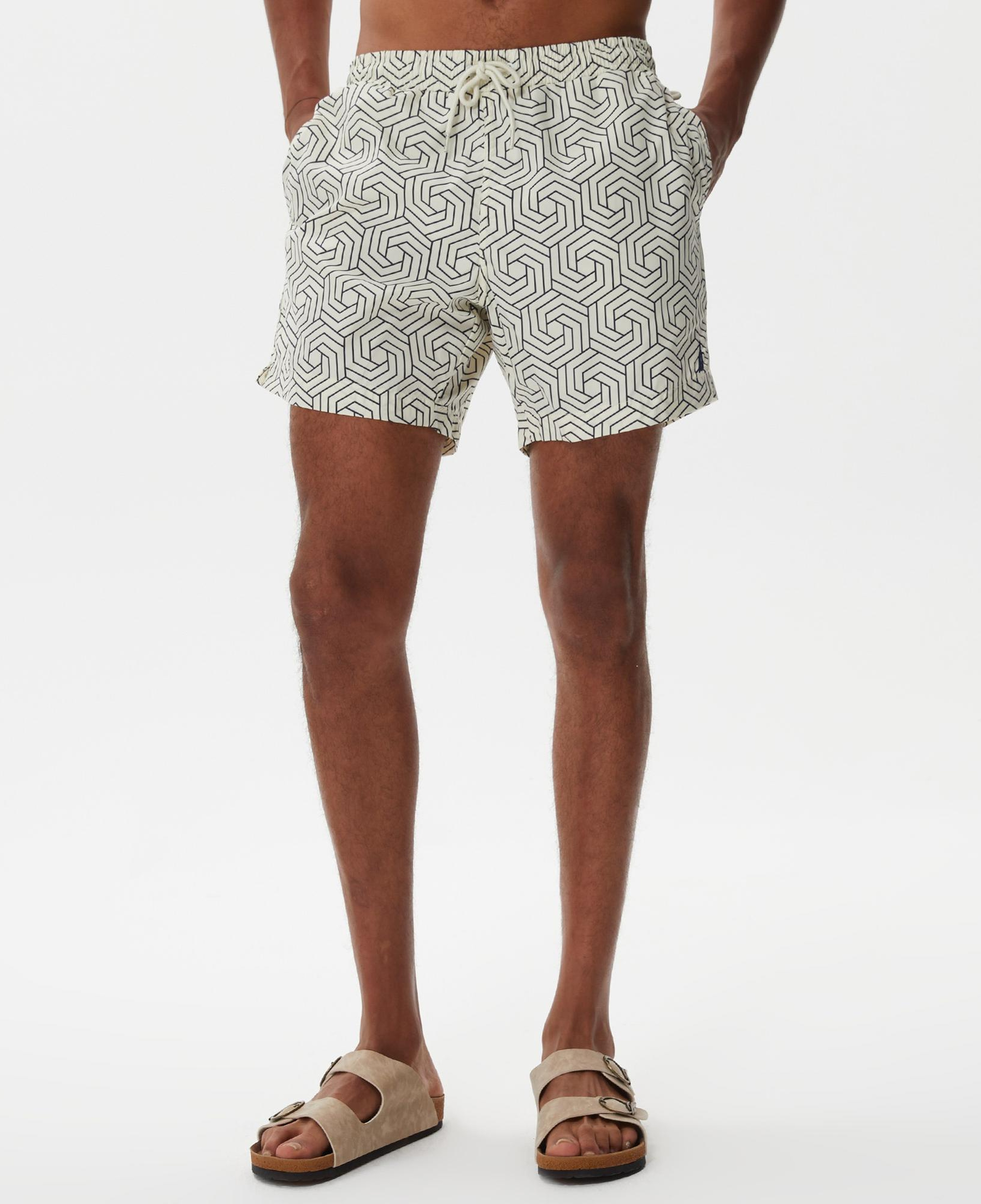 Nautica Erkek Krem Rengi Baskılı Deniz Şortu