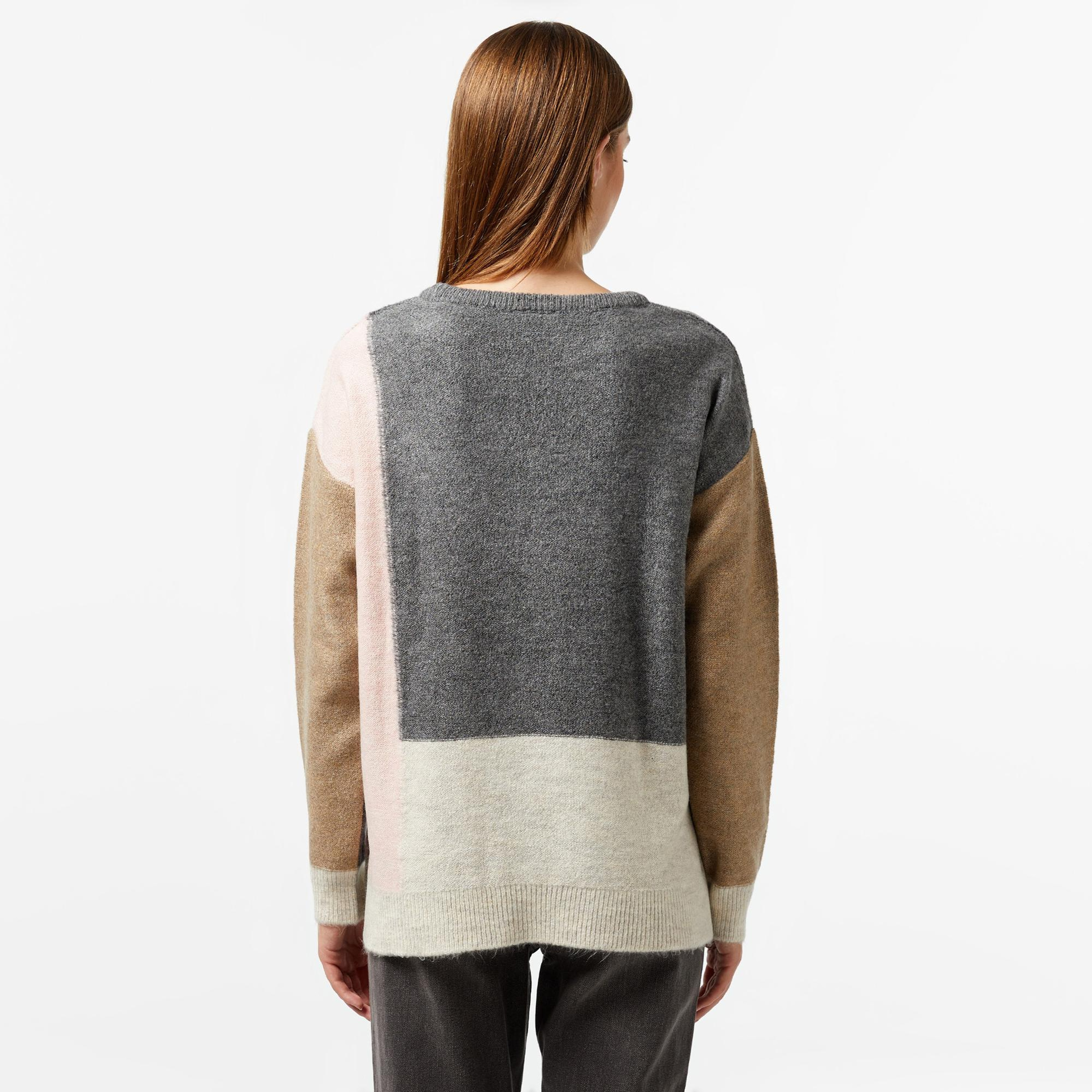 Nautica Kadın Gri Renk Bloklu Regular Fit Triko