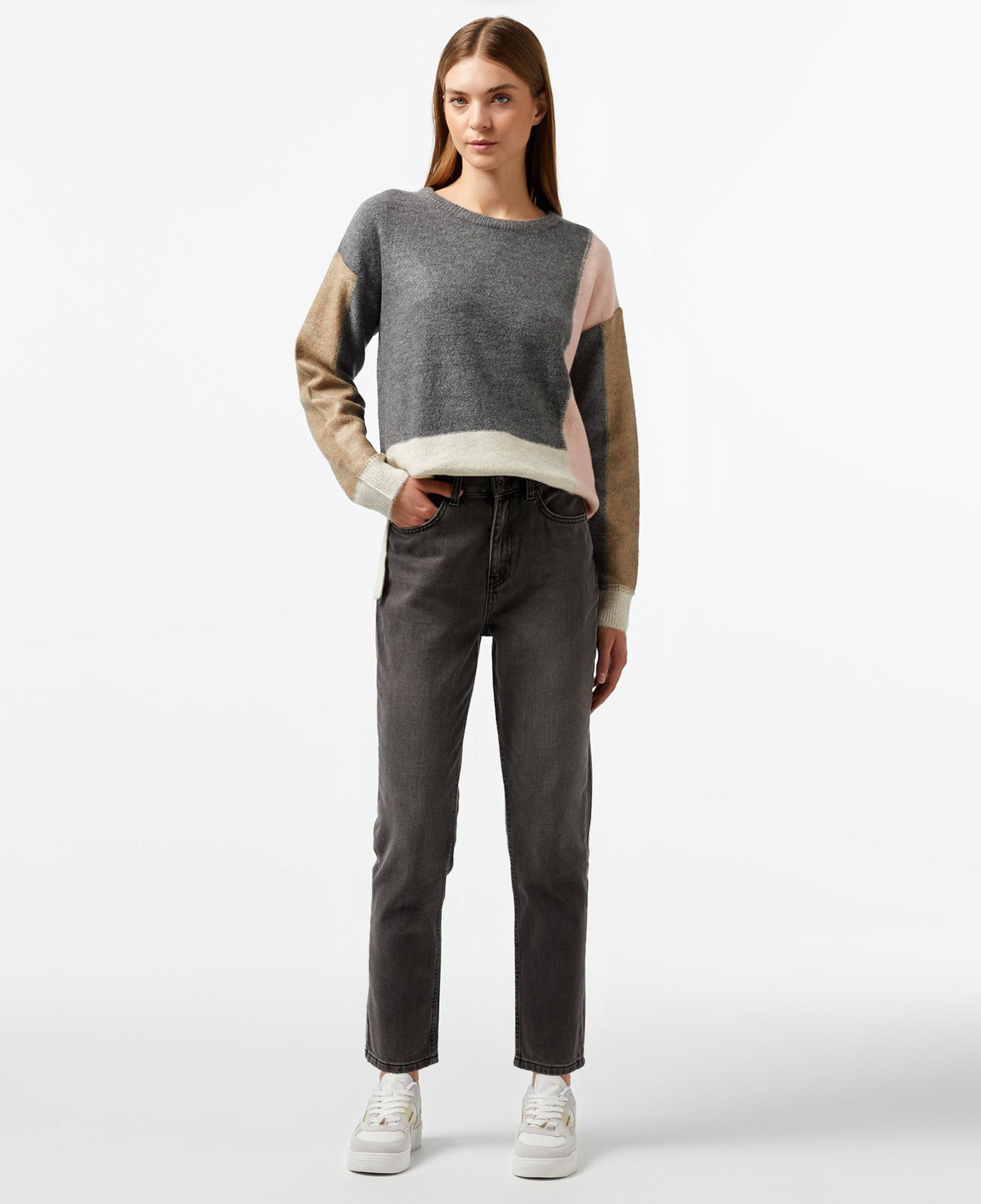 Nautica Kadın Gri Renk Bloklu Regular Fit Triko