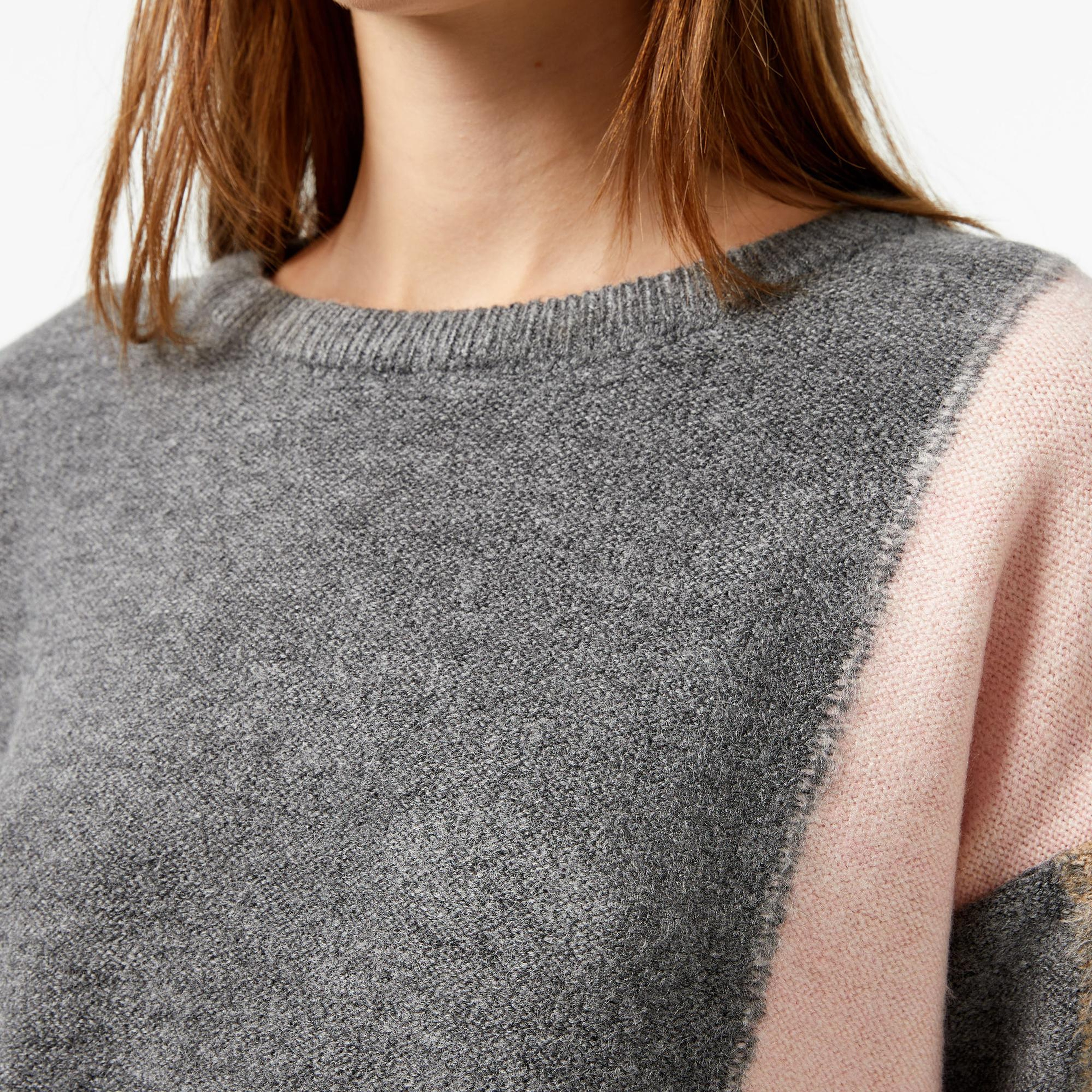 Nautica Kadın Gri Renk Bloklu Regular Fit Triko