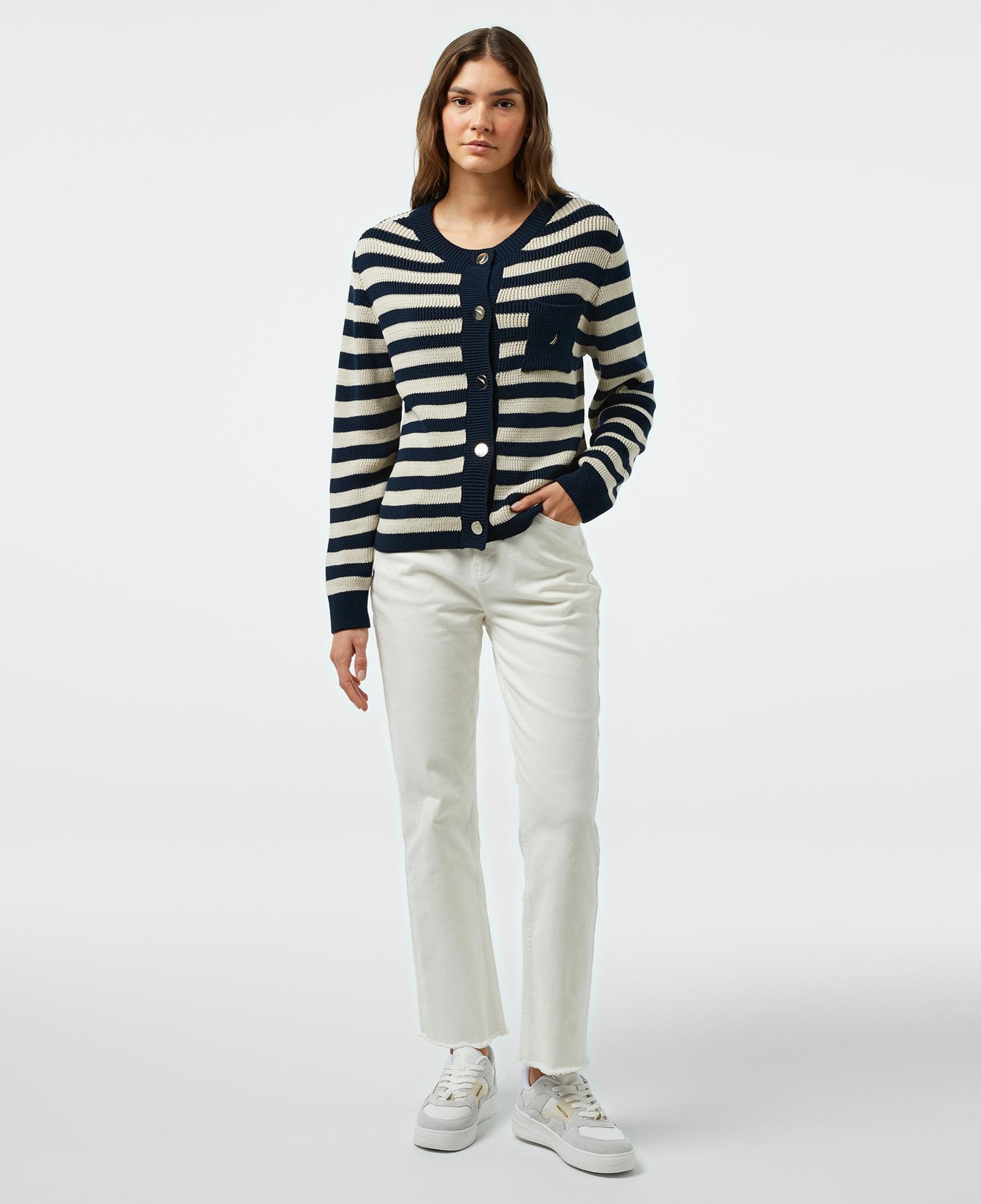 Nautica Kadın Lacivert Çizgili Regular Fit Hırka