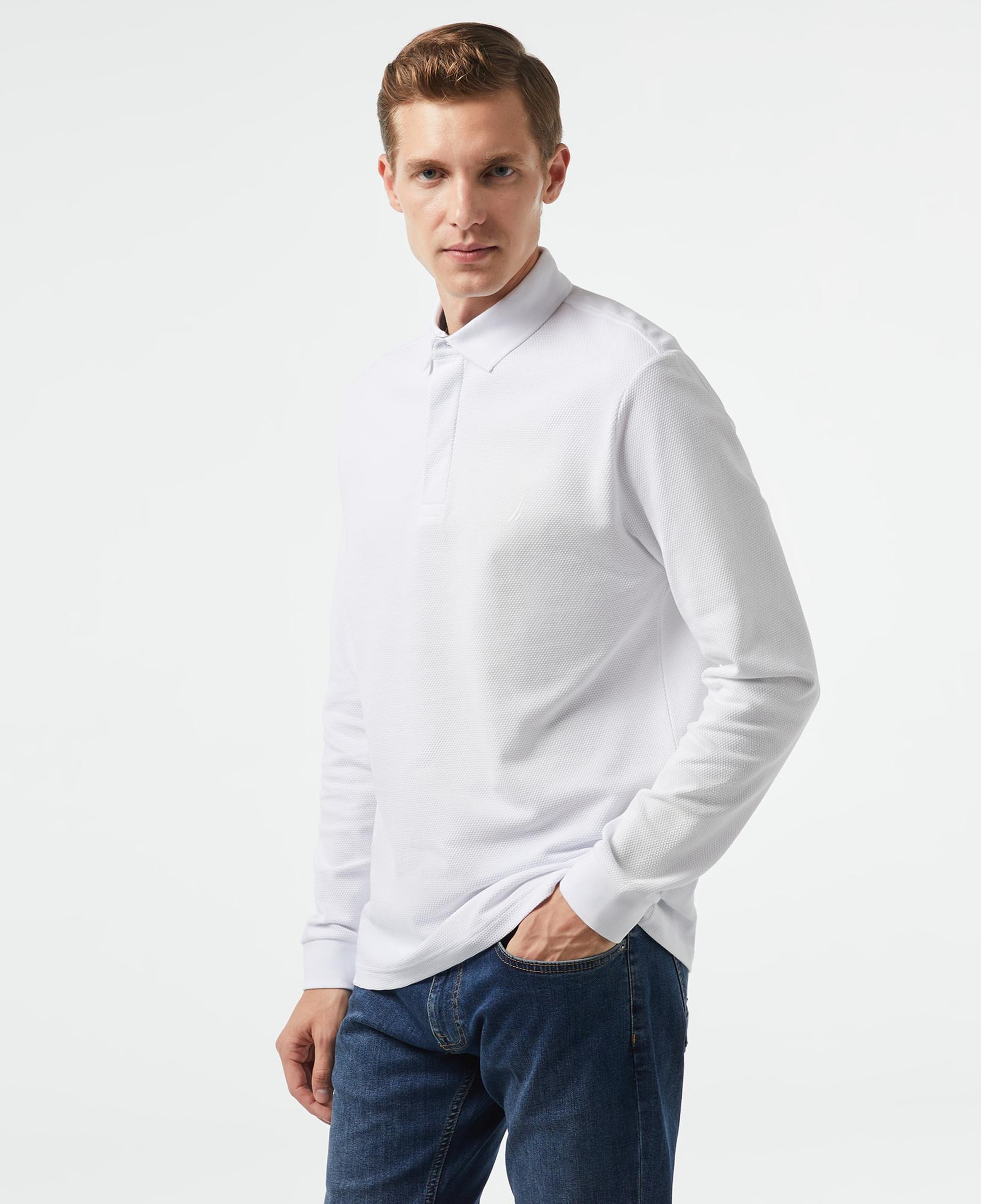 Nautica Erkek Beyaz Slim Fit Uzun Kollu Polo Yaka T-Shirt